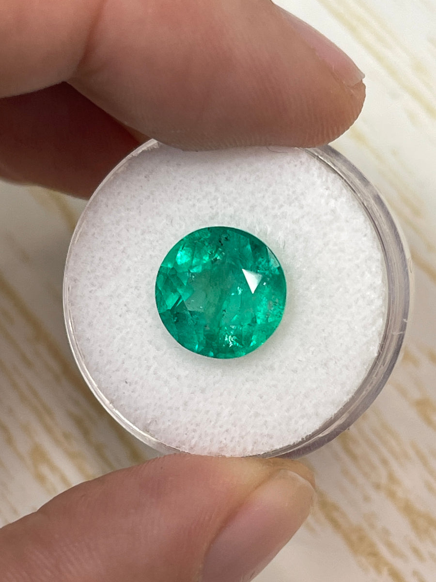 4.50 Carat Loose Colombian Emerald - Round Cut in Bluish Green