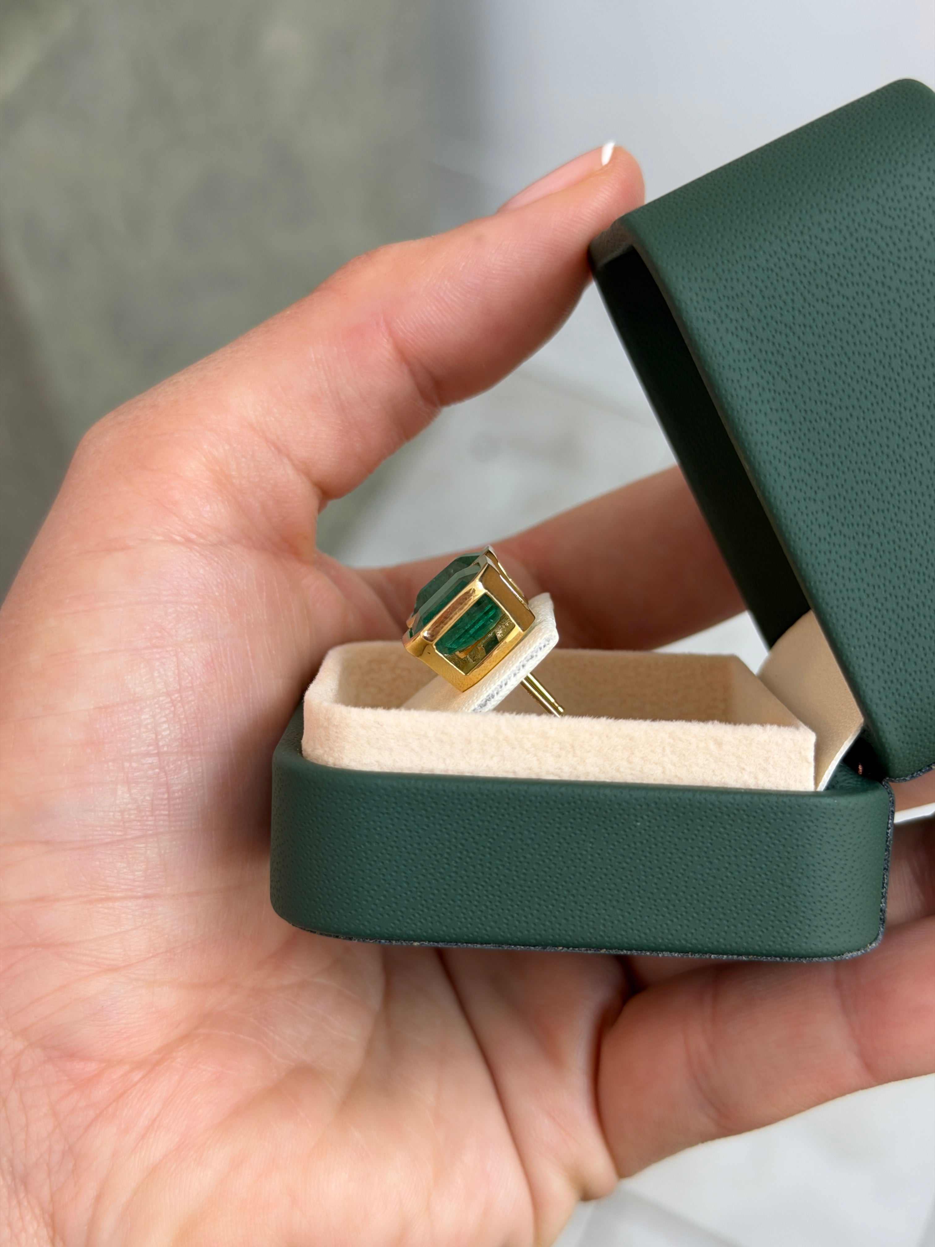 11.95tcw XL Asscher Cut Emerald Bezel Earrings 18K