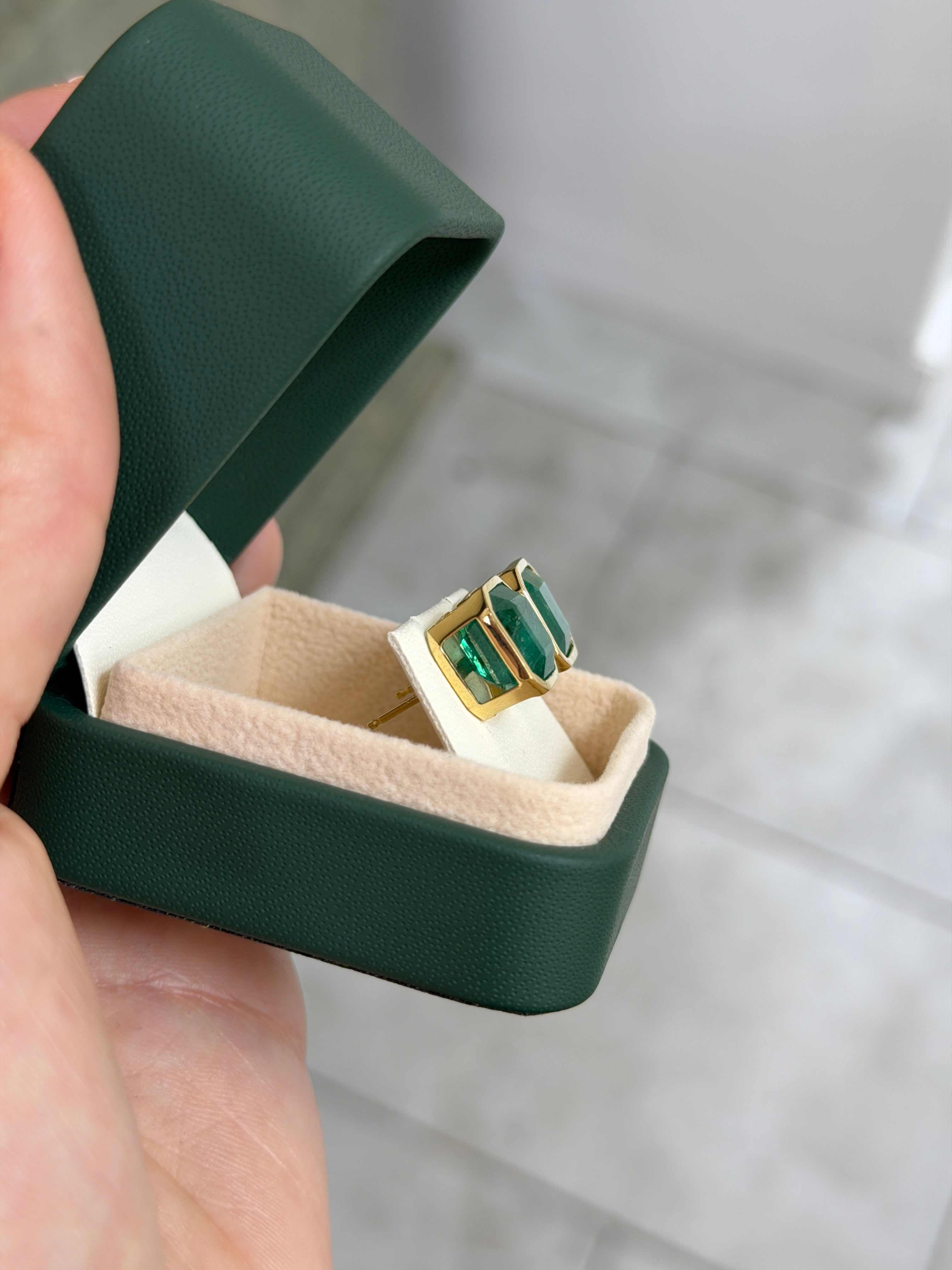 11.95tcw XL Asscher Cut Emerald Bezel Earrings 18K