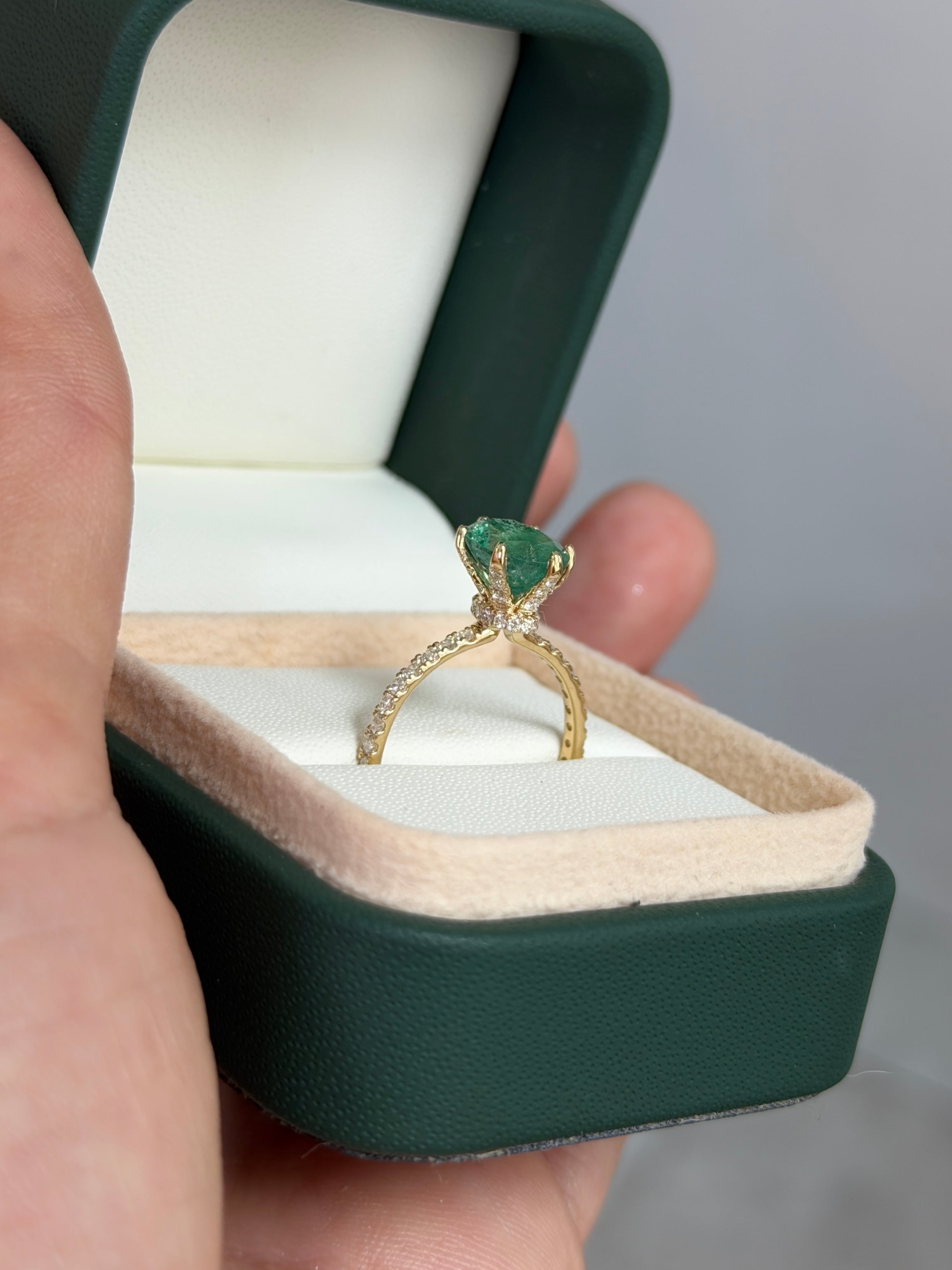 2.40tcw Natural Oval Freckled Emerald & Lab Diamond Accented Engagement Ring 14K - JR Colombian Emeralds