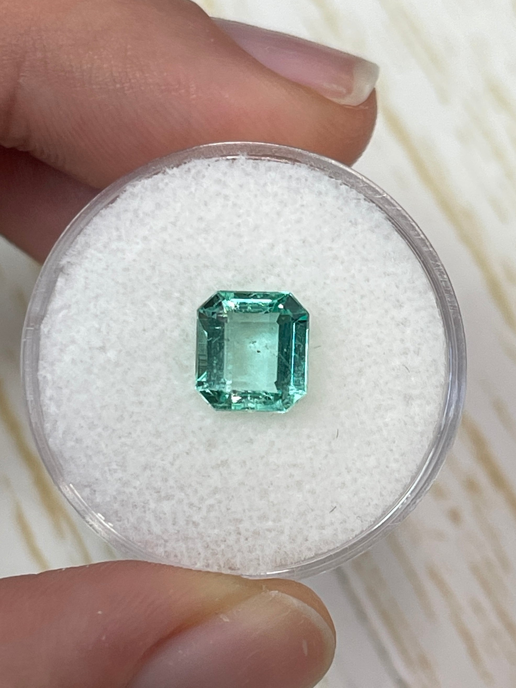 1.74 Carat Freckled Portrait Cut Loose Colombian Emerald- Asscher Cut - JR Colombian Emeralds