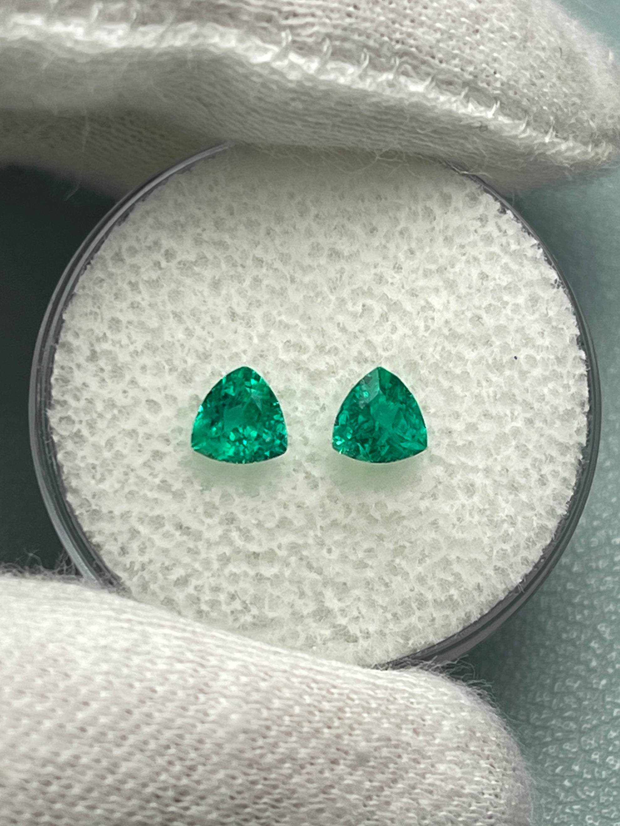 0.78tcw 4.8x4.8 Matching Pair Green Natural Loose Colombian Emerald Trillions