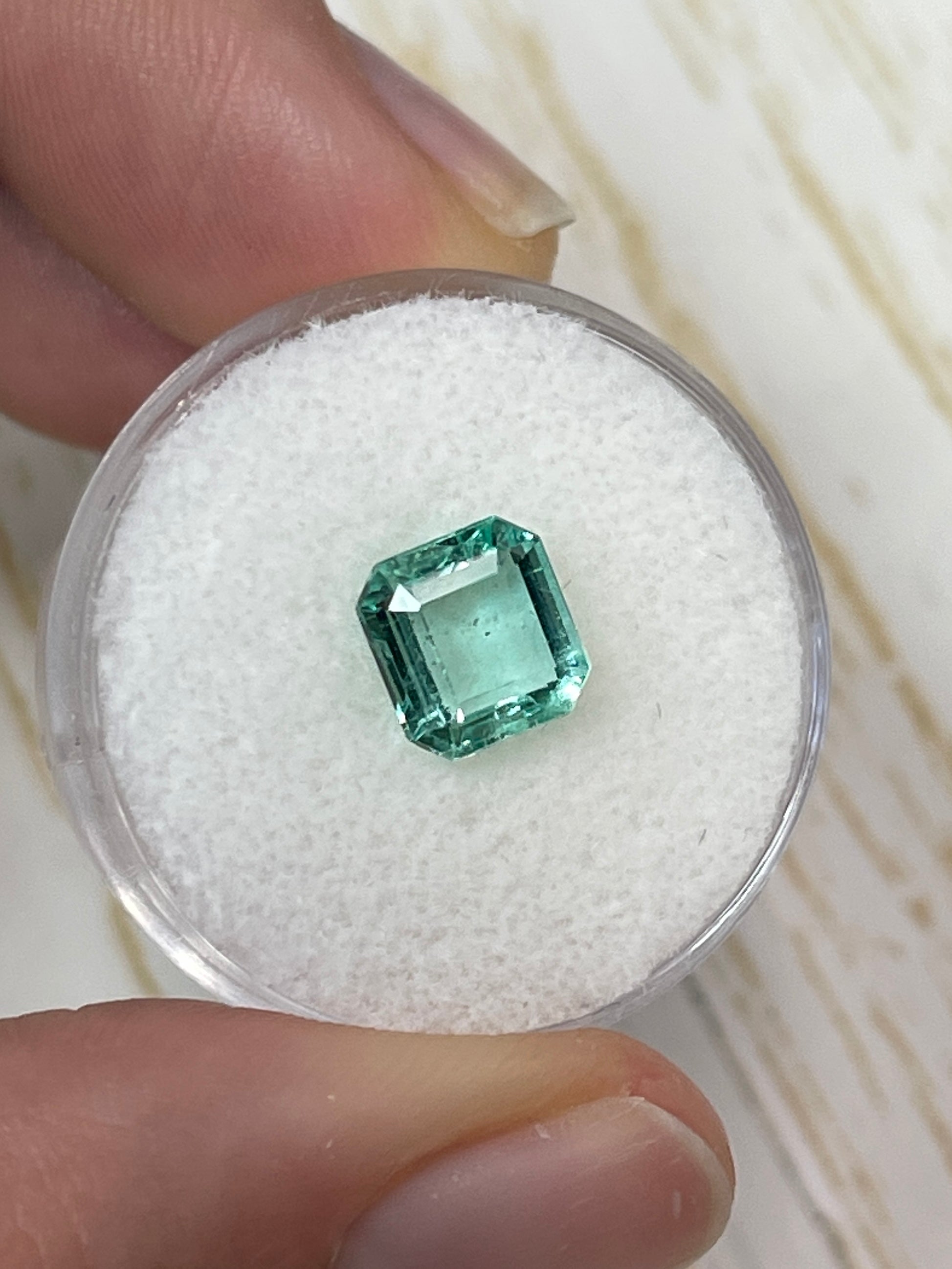 1.74 Carat Freckled Portrait Cut Loose Colombian Emerald- Asscher Cut - JR Colombian Emeralds