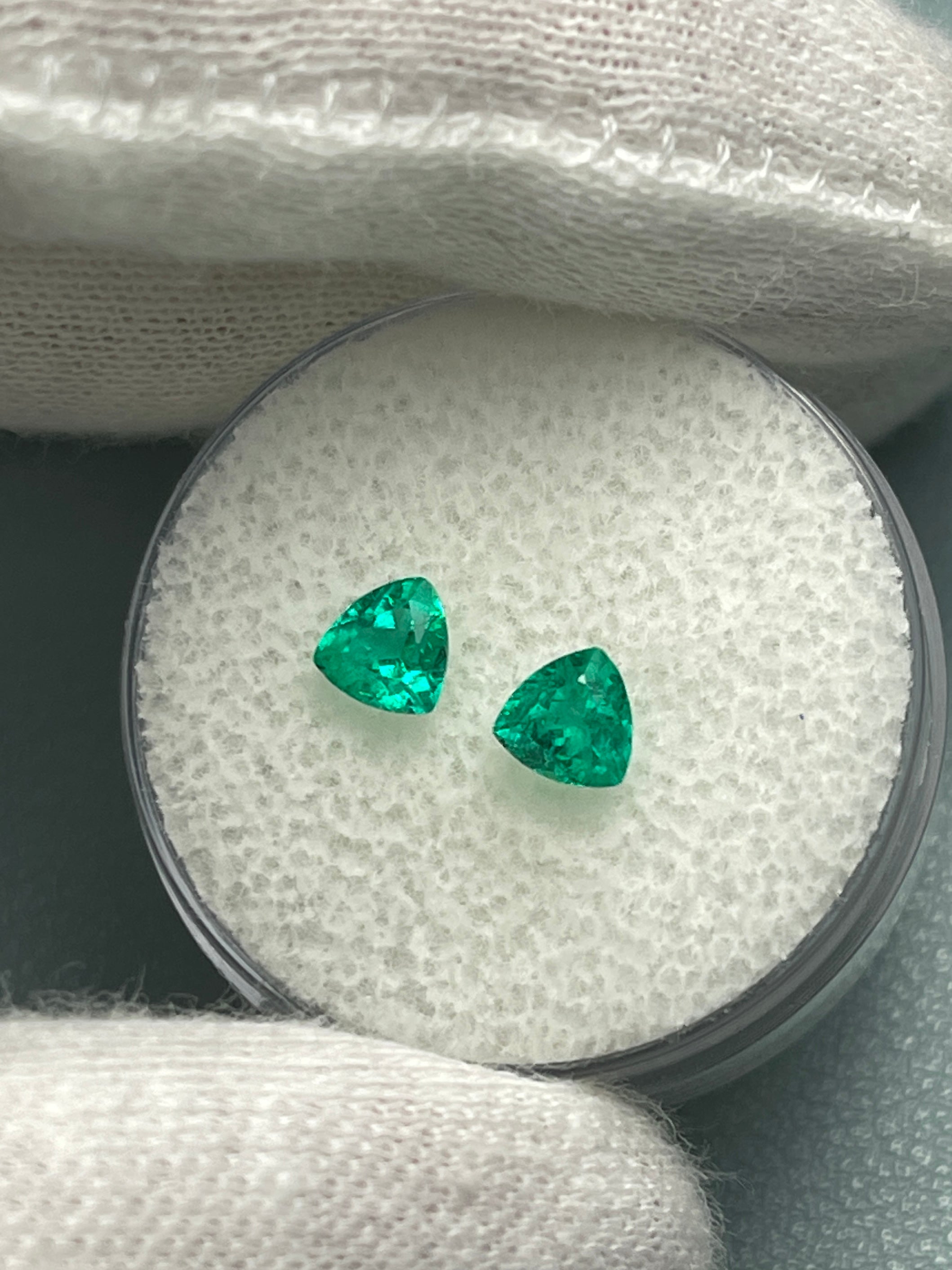 0.78tcw 4.8x4.8 Matching Pair Green Natural Loose Colombian Emerald Trillions