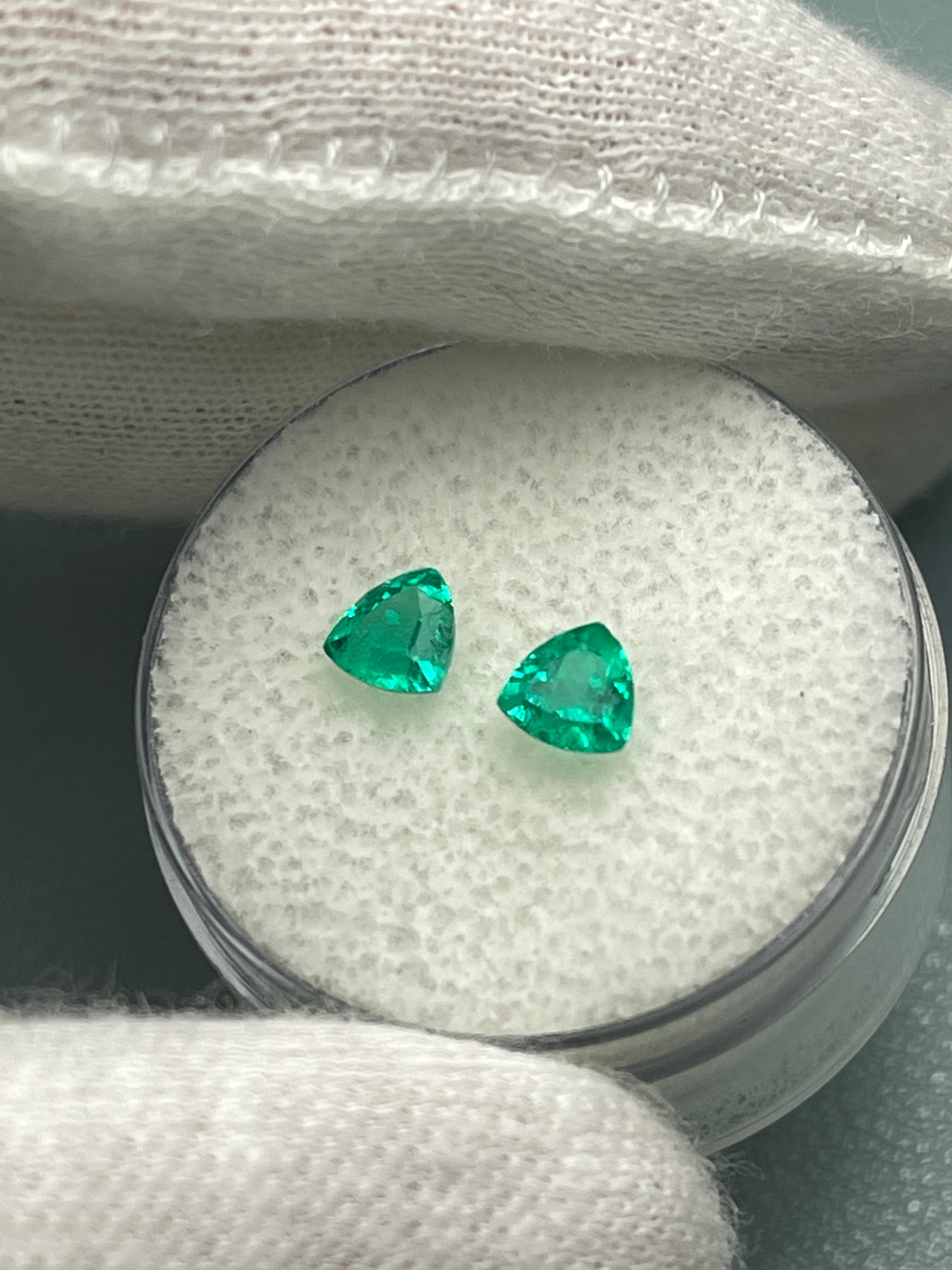 0.78tcw 4.8x4.8 Matching Pair Green Natural Loose Colombian Emerald Trillions