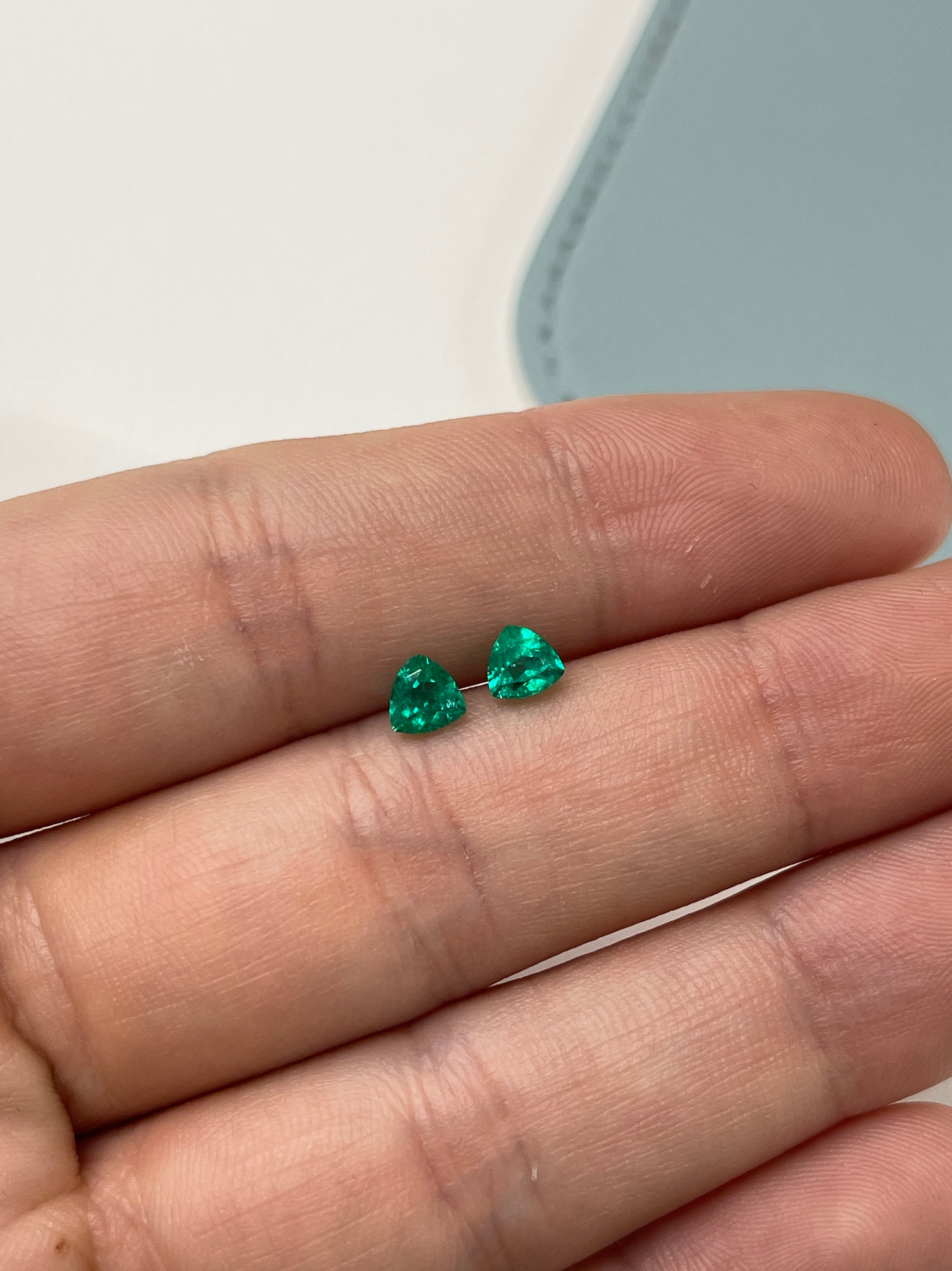 0.78tcw 4.8x4.8 Matching Pair Green Natural Loose Colombian Emerald Trillions