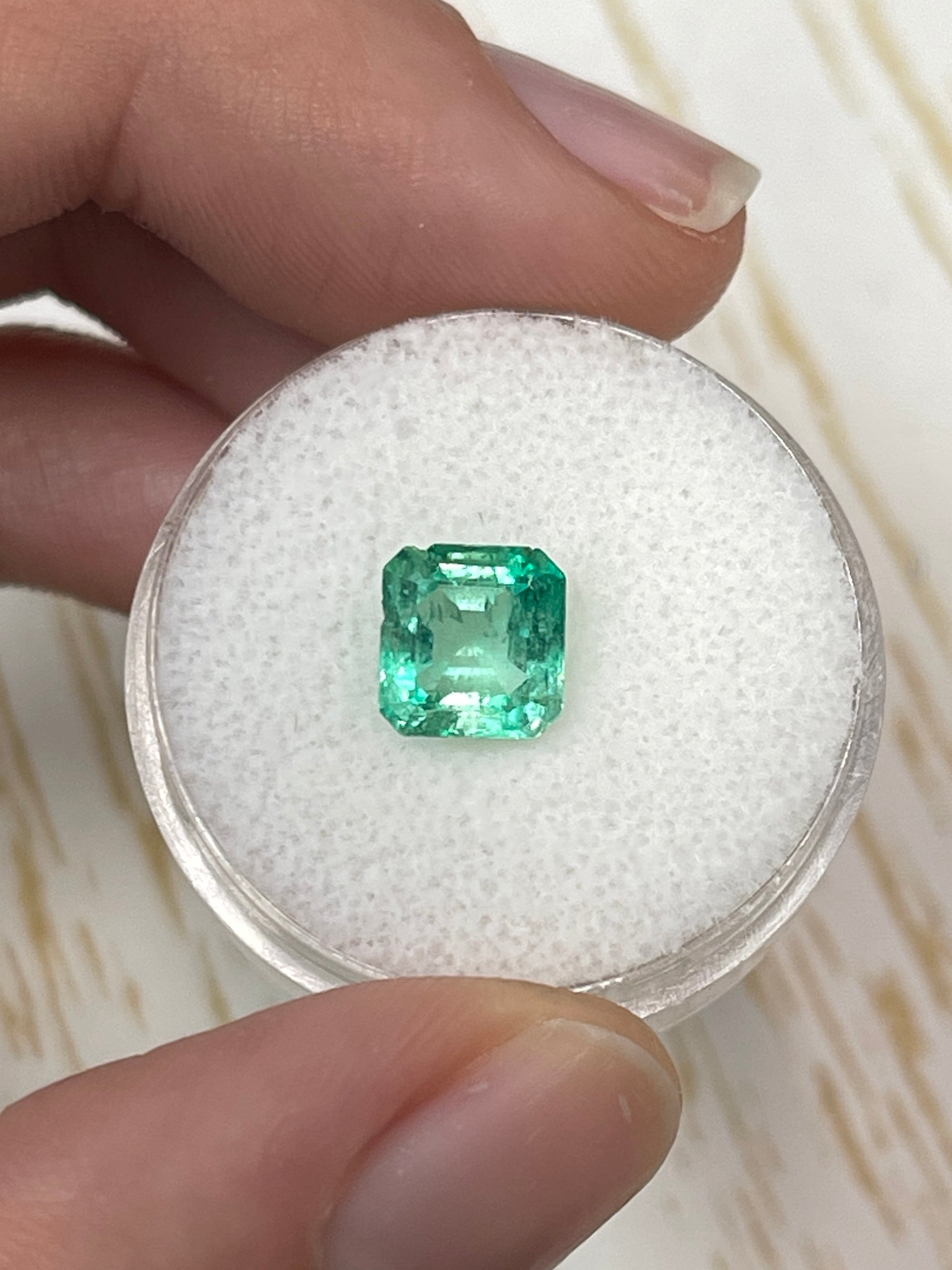 1.78 Carat 7.5x7 Chipped Limish Green Asscher Cut Natural Unset Colombian Emerald - JR Colombian Emeralds