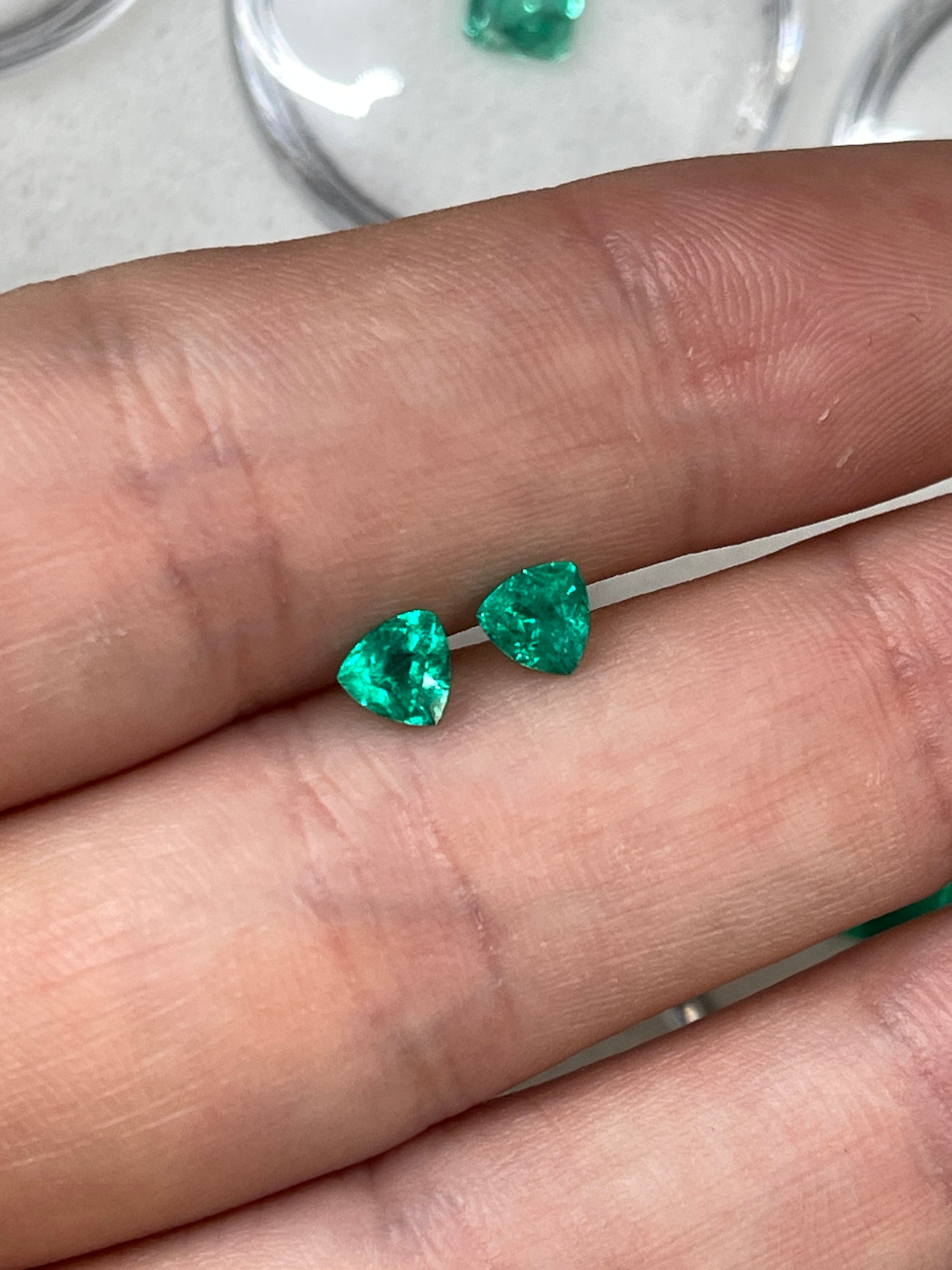 0.78tcw 4.8x4.8 Matching Pair Green Natural Loose Colombian Emerald Trillions