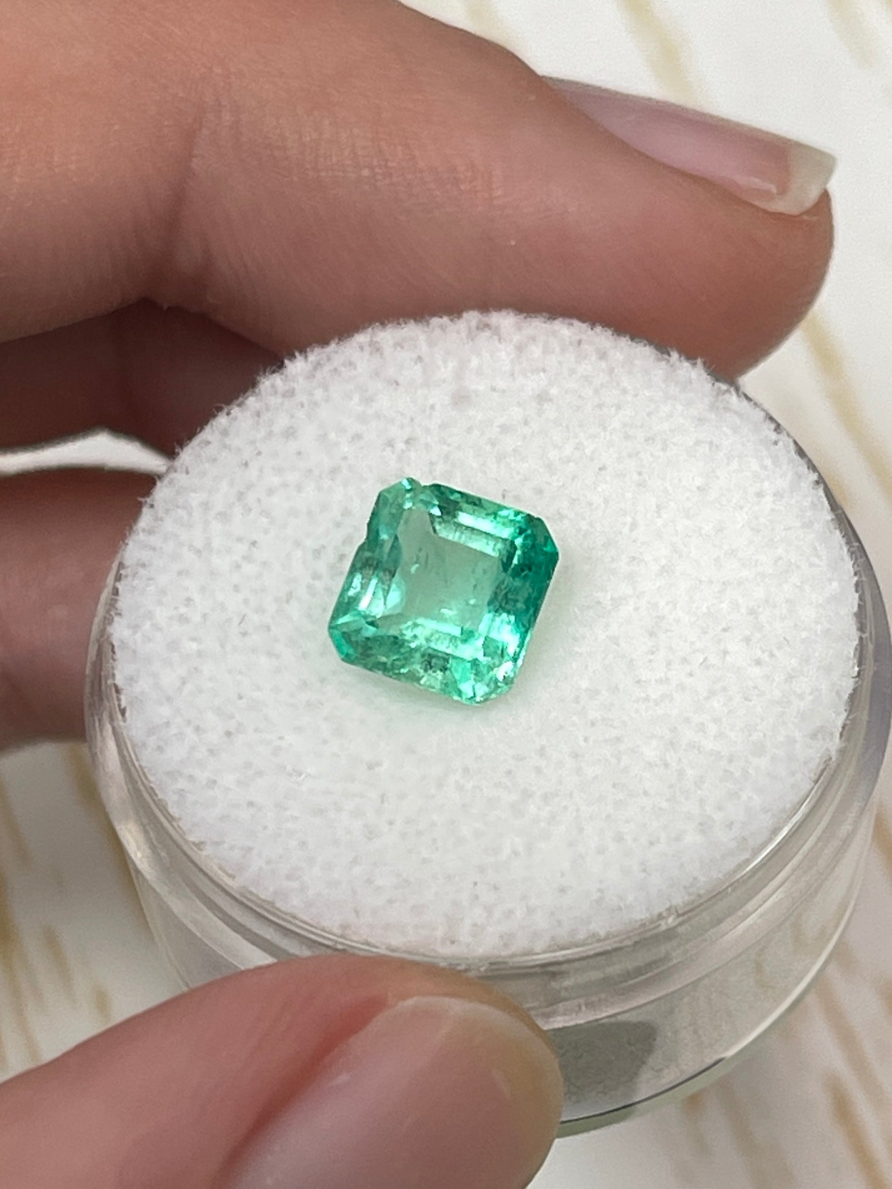 1.78 Carat 7.5x7 Chipped Limish Green Asscher Cut Natural Unset Colombian Emerald - JR Colombian Emeralds