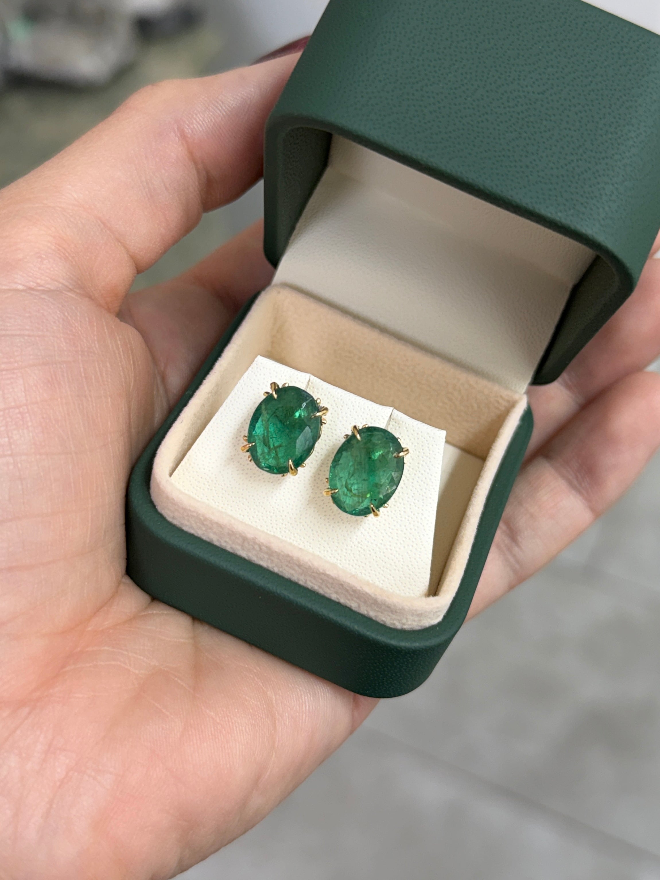 9.56tcw Natural Emerald Oval 4-Prong Fleur-de-lis Earring