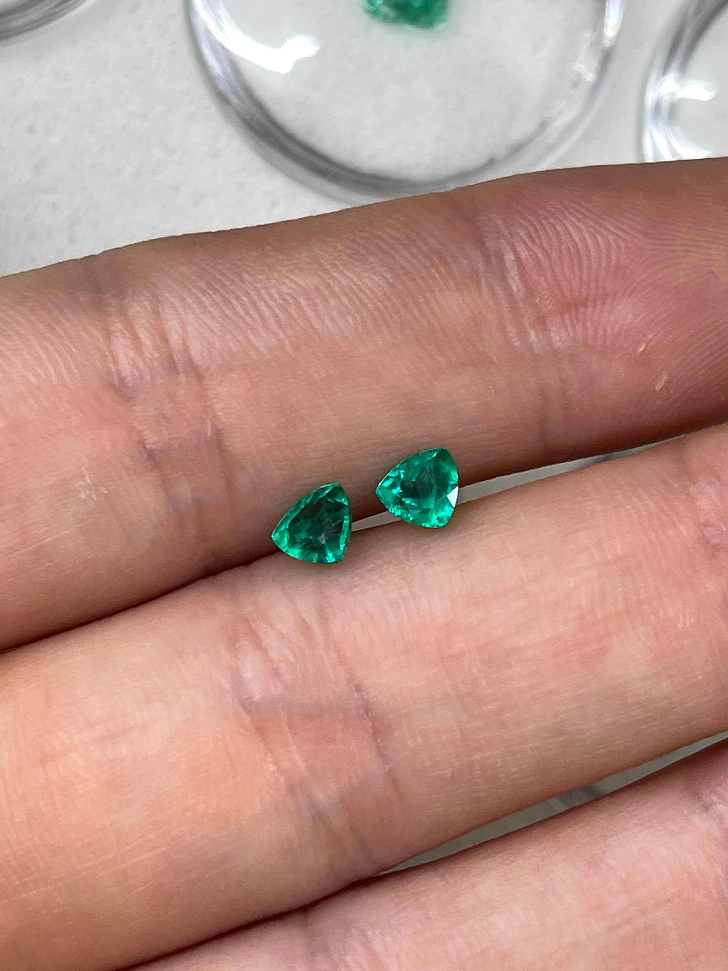 0.78tcw 4.8x4.8 Matching Pair Green Natural Loose Colombian Emerald Trillions