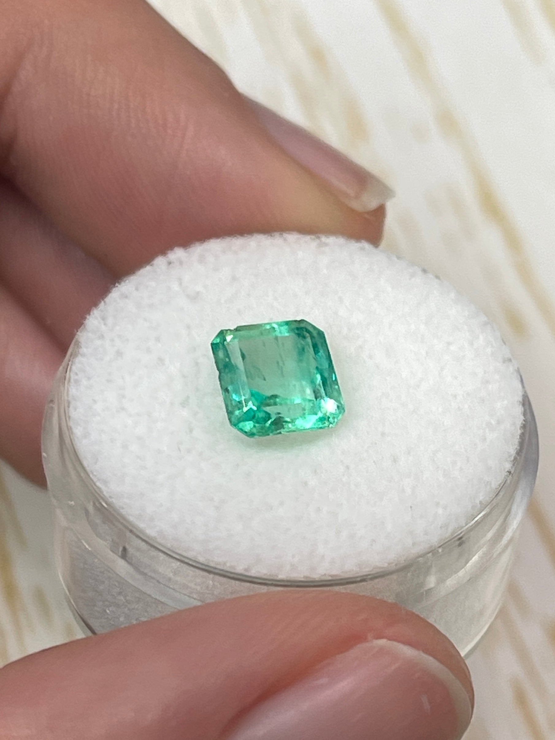 1.78 Carat 7.5x7 Chipped Limish Green Asscher Cut Natural Unset Colombian Emerald - JR Colombian Emeralds