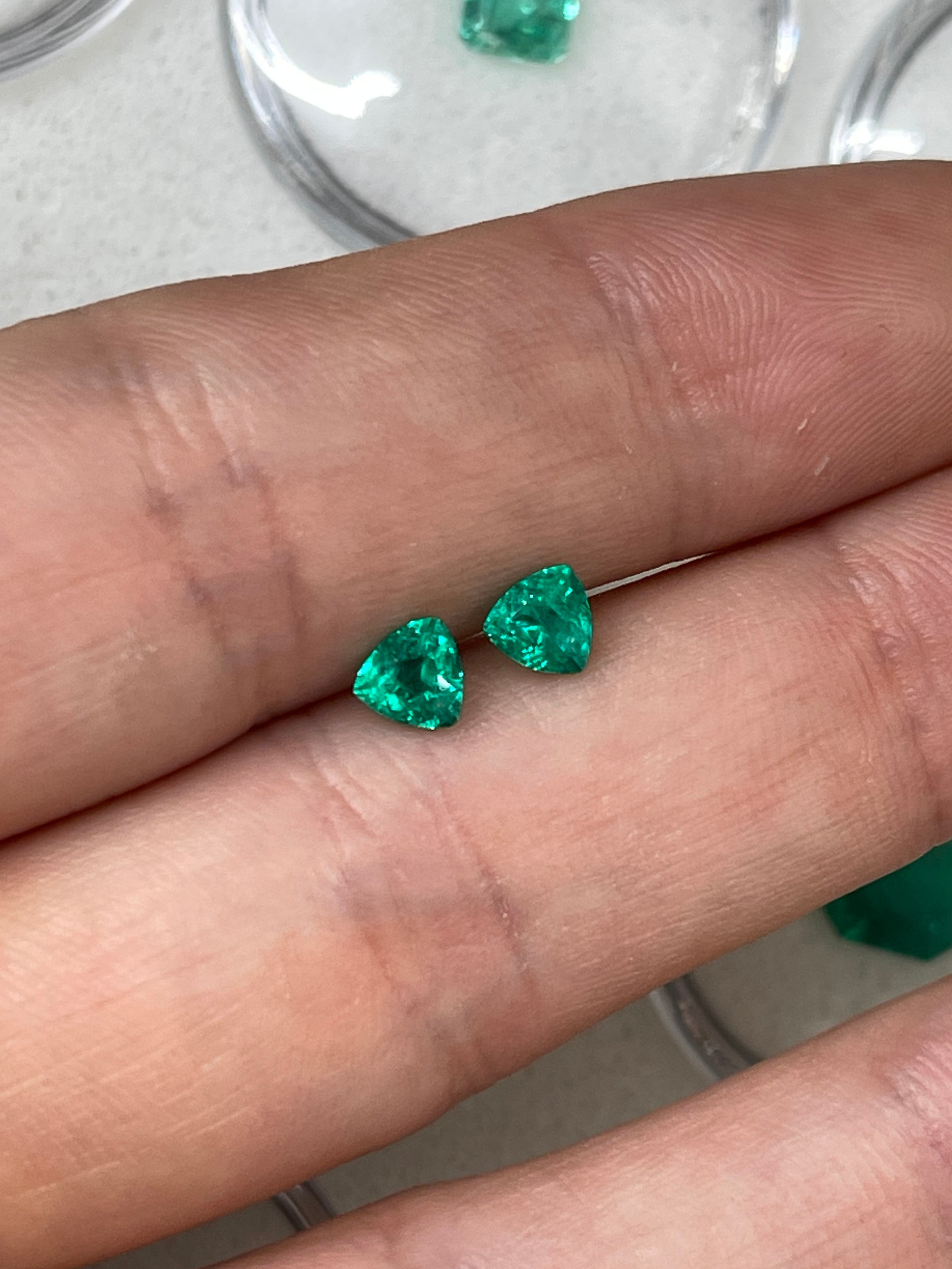 0.78tcw 4.8x4.8 Matching Pair Green Natural Loose Colombian Emerald Trillions