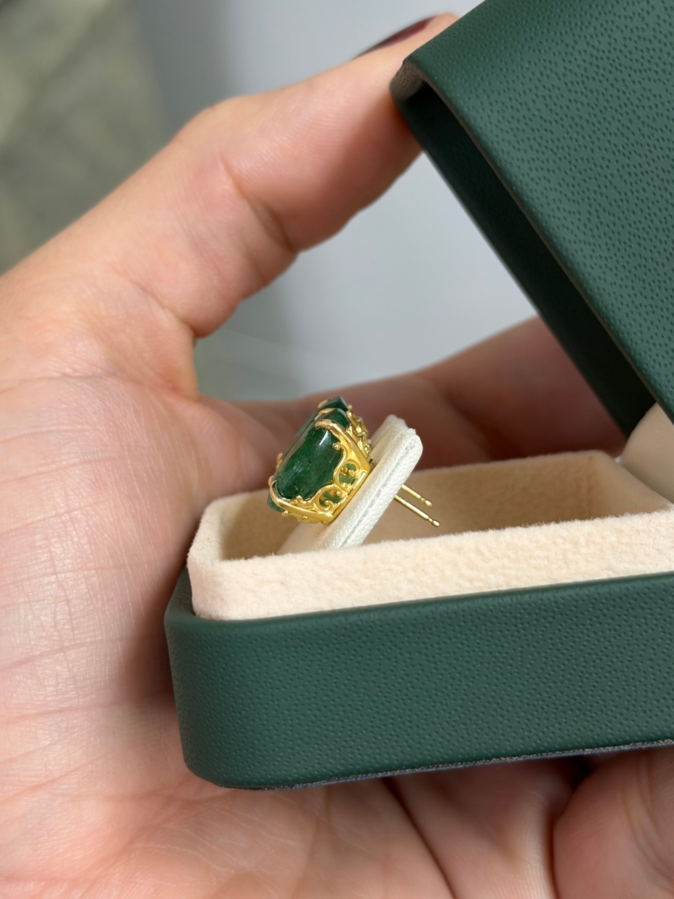 9.56tcw Natural Emerald Oval 4-Prong Fleur-de-lis Earring