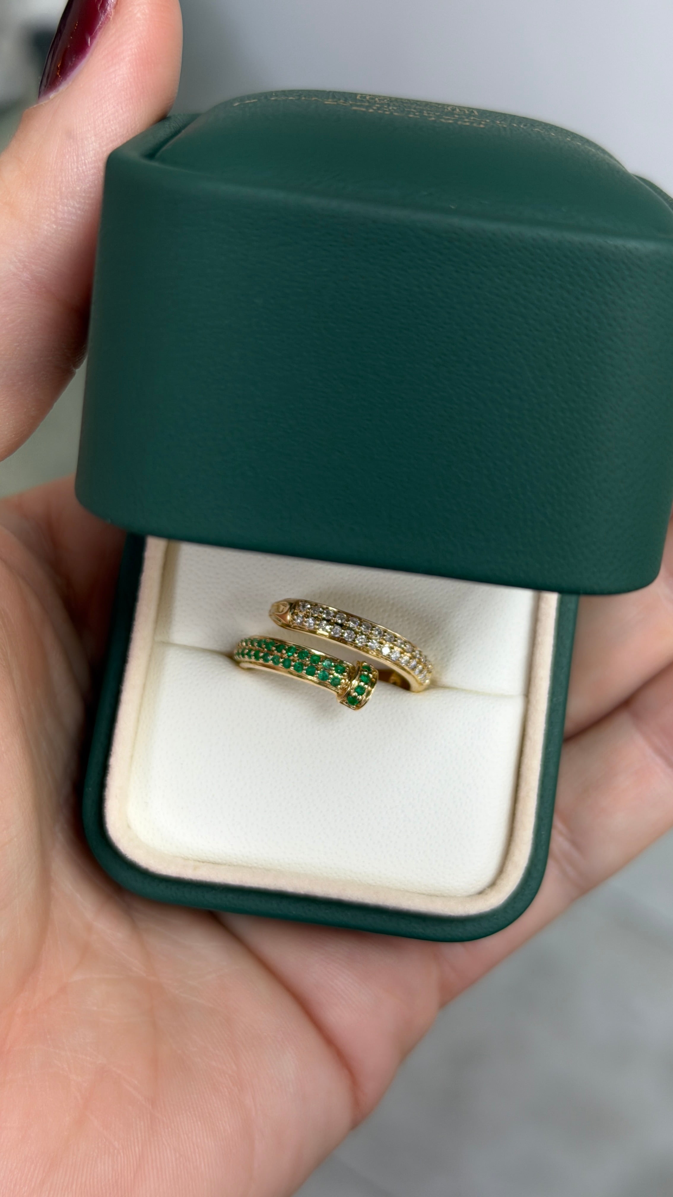 Nail Ring in Natural Emerald & Diamond 14K Size 7 - JR Colombian Emeralds