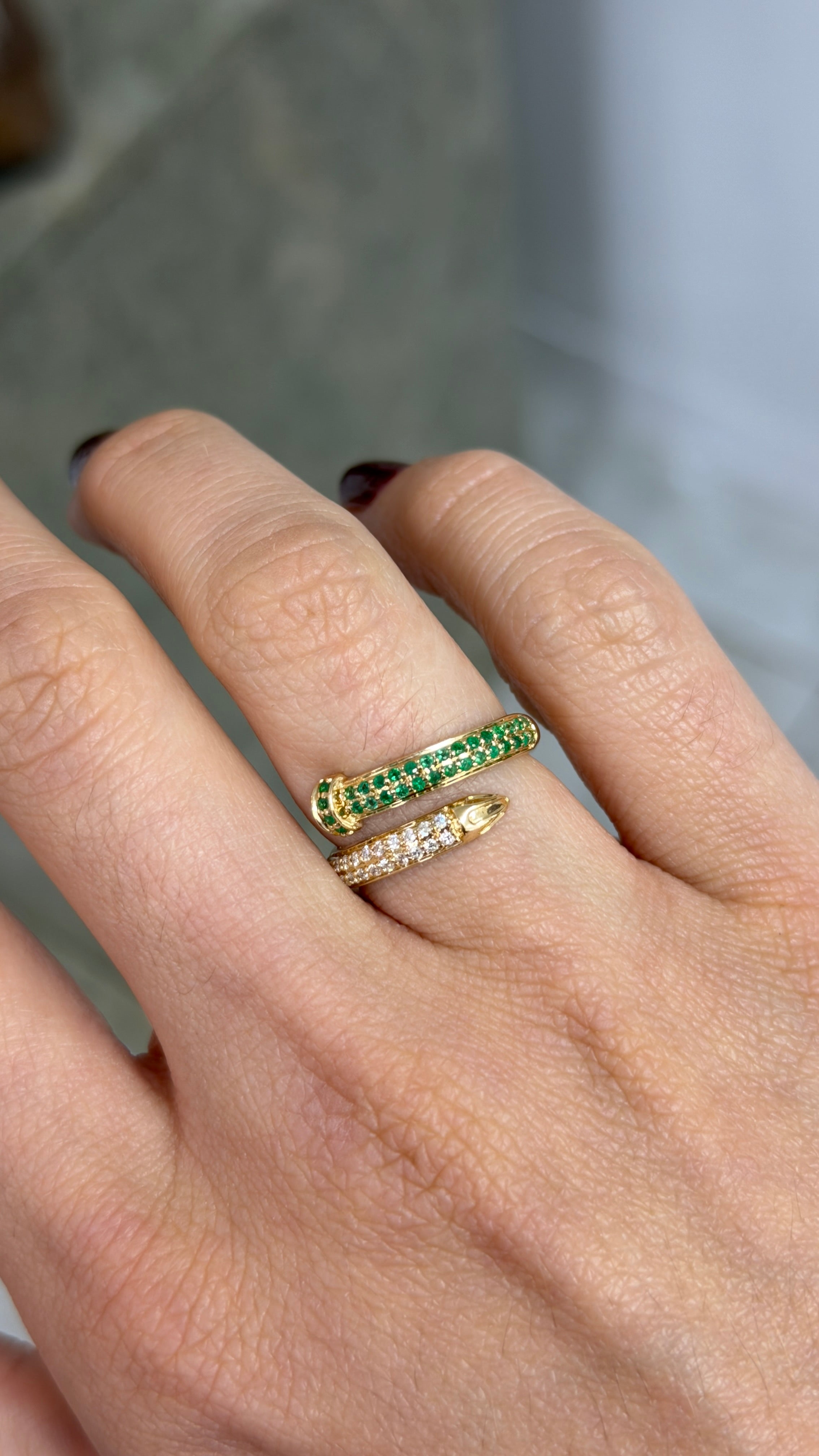 Nail Ring in Natural Emerald & Diamond 14K Size 7 - JR Colombian Emeralds