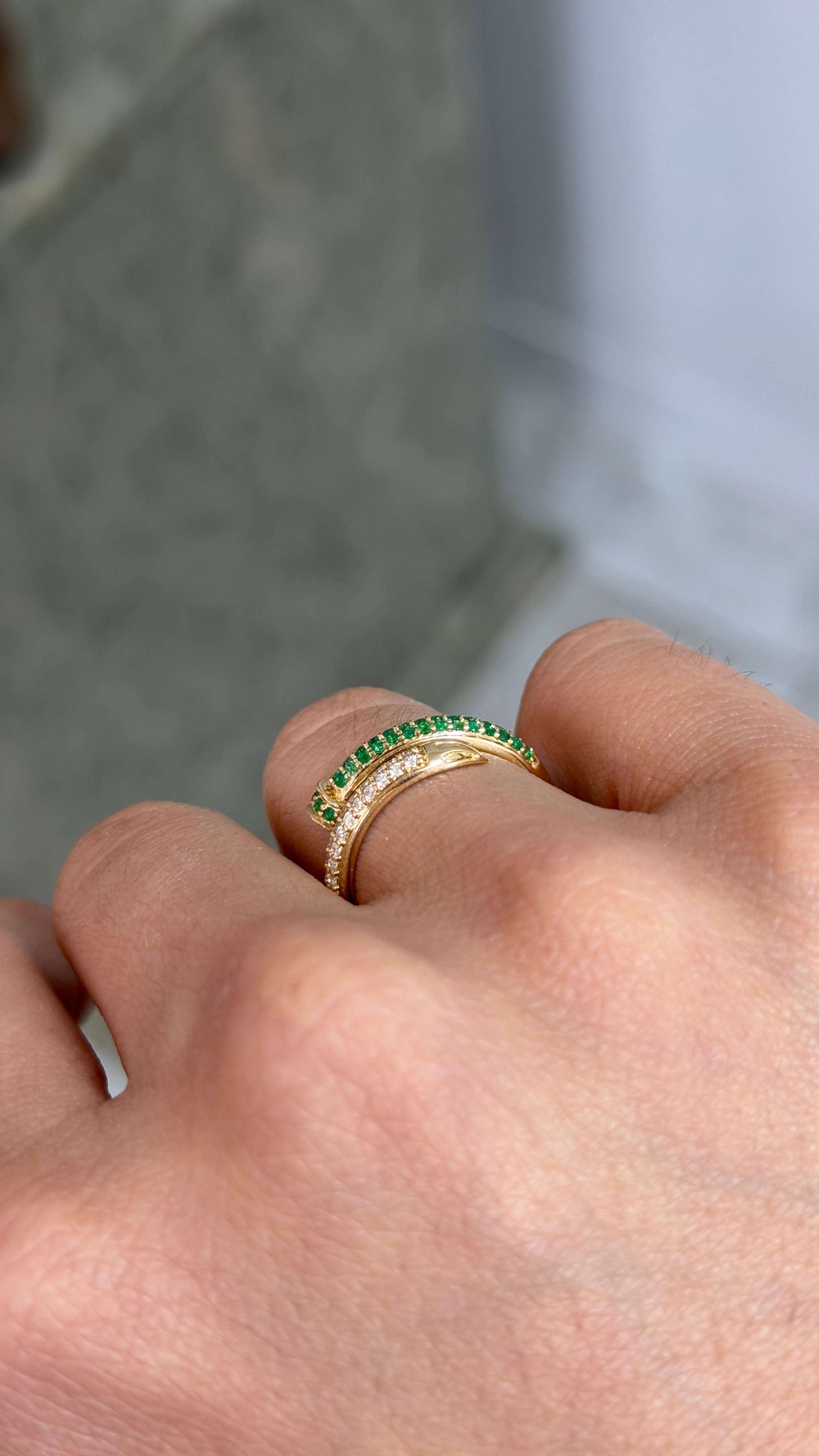 Nail Ring in Natural Emerald & Diamond 14K Size 7 - JR Colombian Emeralds