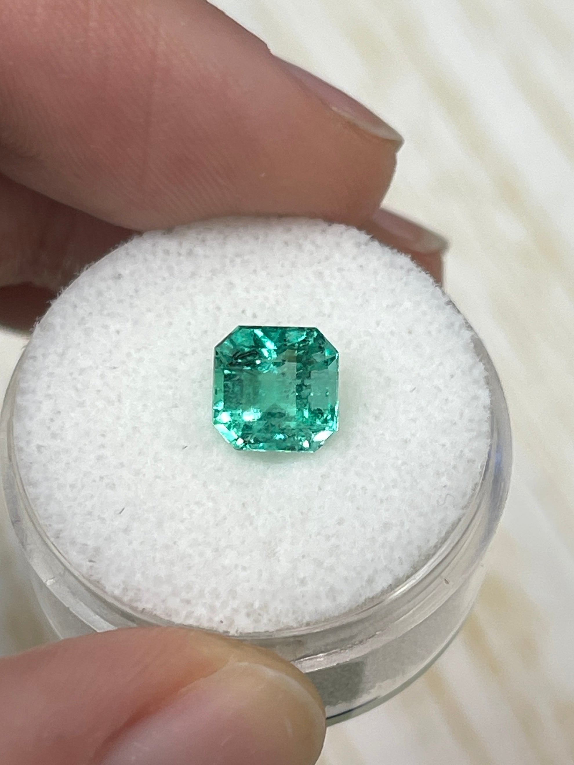 1.79 Carat 7x7 Minty Chocolate Chip Green Asscher Cut Natural Unset Colombian Emerald - JR Colombian Emeralds