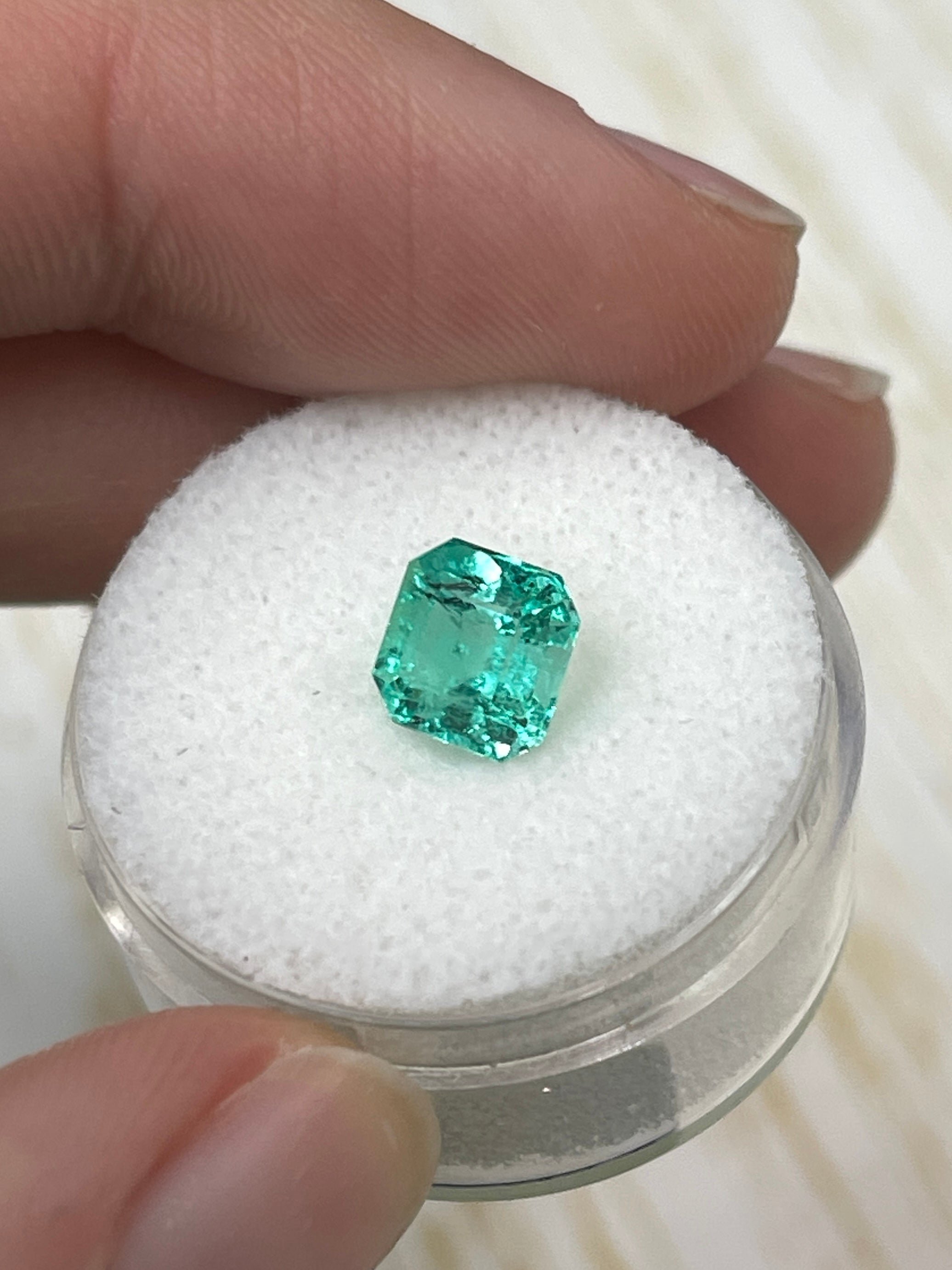 1.79 Carat 7x7 Minty Chocolate Chip Green Asscher Cut Natural Unset Colombian Emerald - JR Colombian Emeralds