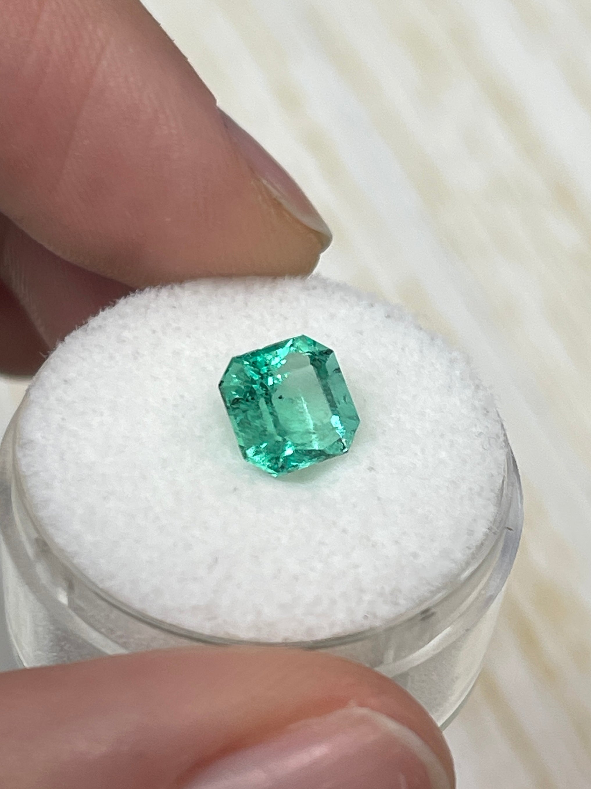 1.79 Carat 7x7 Minty Chocolate Chip Green Asscher Cut Natural Unset Colombian Emerald - JR Colombian Emeralds