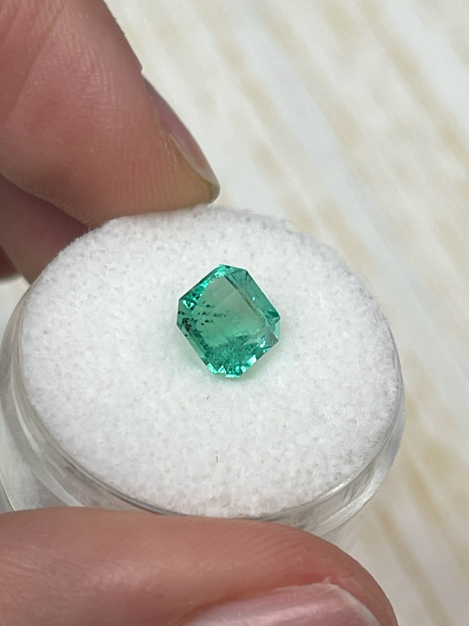 1.79 Carat 7x7 Minty Chocolate Chip Green Asscher Cut Natural Unset Colombian Emerald - JR Colombian Emeralds