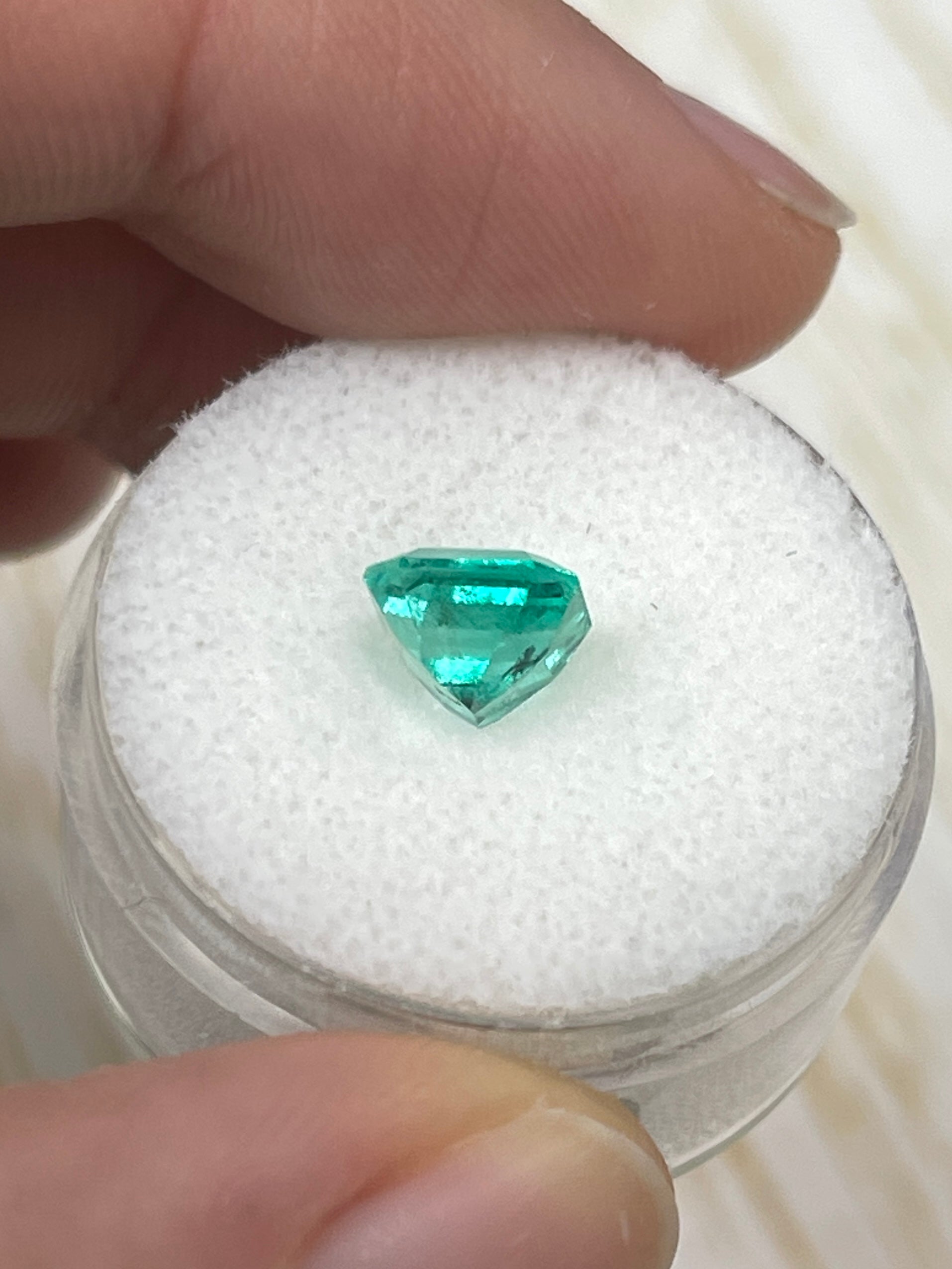 1.79 Carat 7x7 Minty Chocolate Chip Green Asscher Cut Natural Unset Colombian Emerald - JR Colombian Emeralds