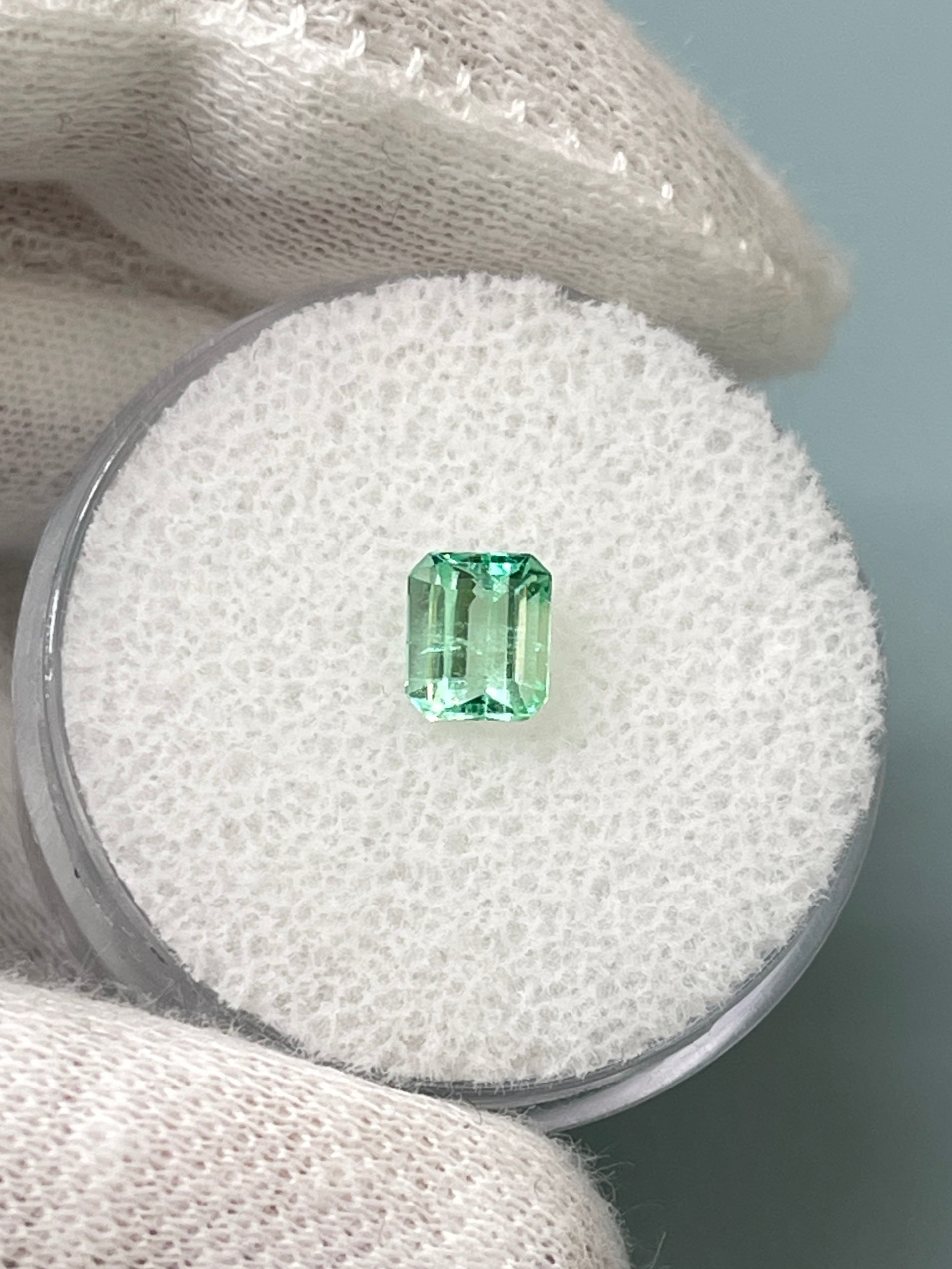 0.57 Carat 5.5x4.6 Pastel Green Natural Loose Colombian Emerald- Emerald Cut