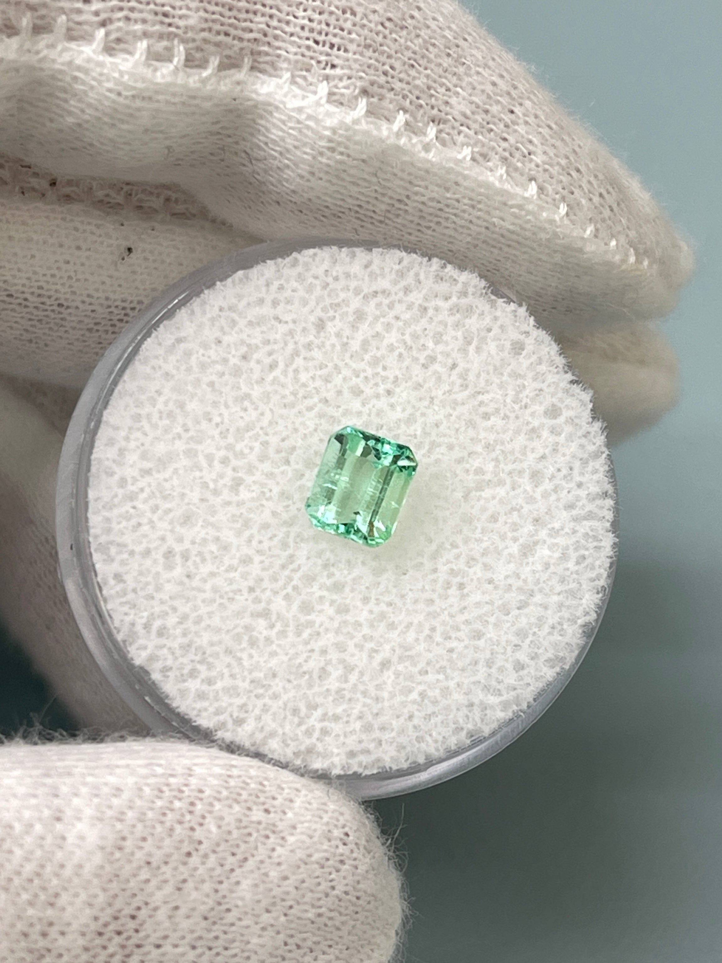 0.57 Carat 5.5x4.6 Pastel Green Natural Loose Colombian Emerald- Emerald Cut