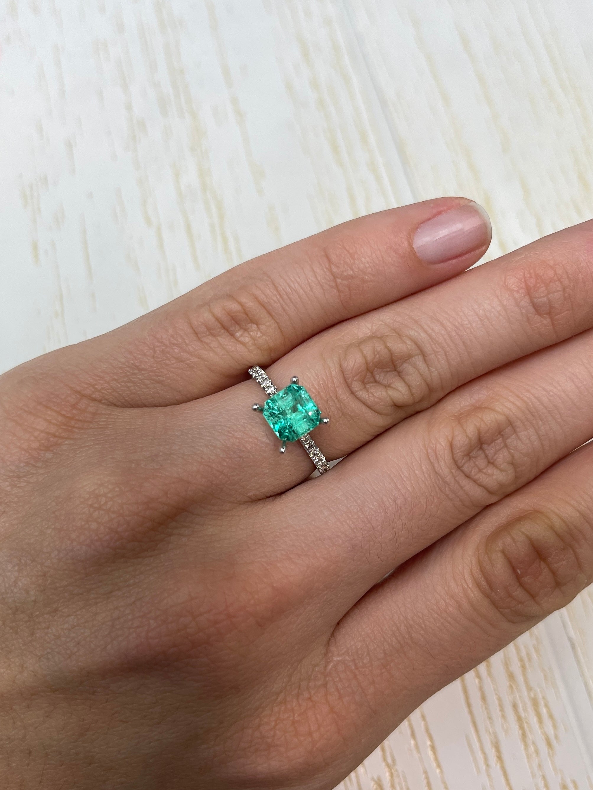 1.79 Carat 7x7 Minty Chocolate Chip Green Asscher Cut Natural Unset Colombian Emerald - JR Colombian Emeralds