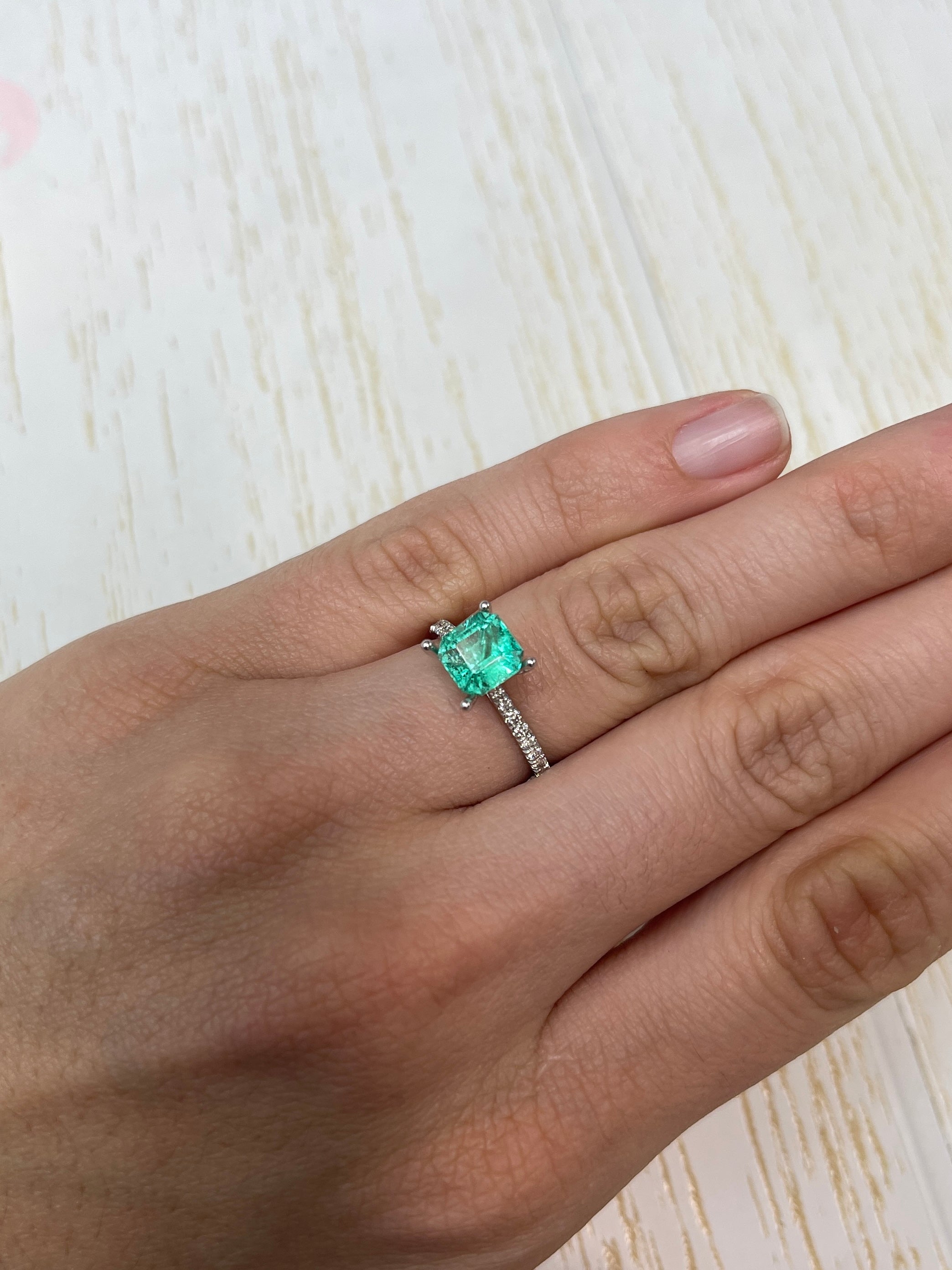 1.79 Carat 7x7 Minty Chocolate Chip Green Asscher Cut Natural Unset Colombian Emerald - JR Colombian Emeralds