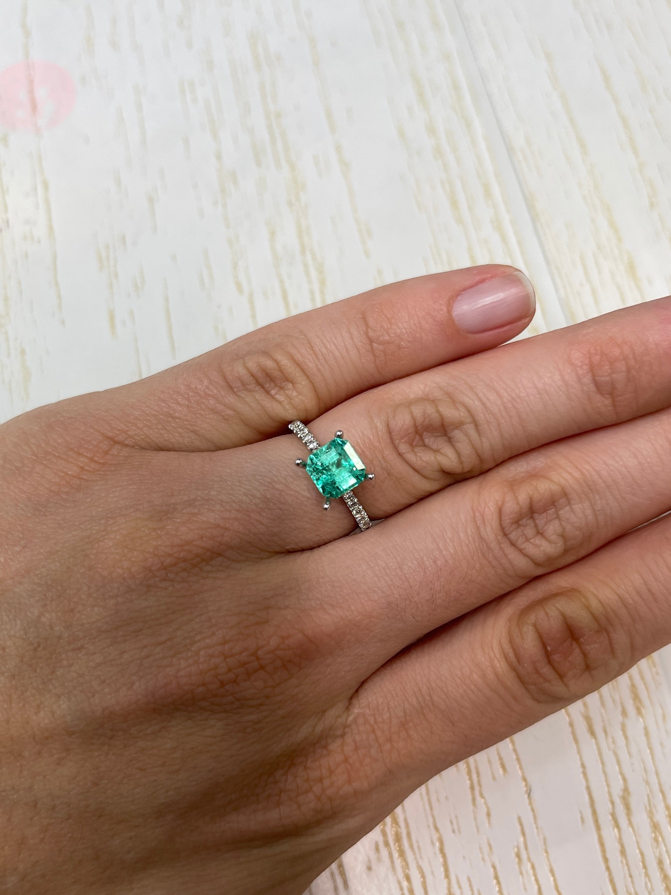 1.79 Carat 7x7 Minty Chocolate Chip Green Asscher Cut Natural Unset Colombian Emerald - JR Colombian Emeralds