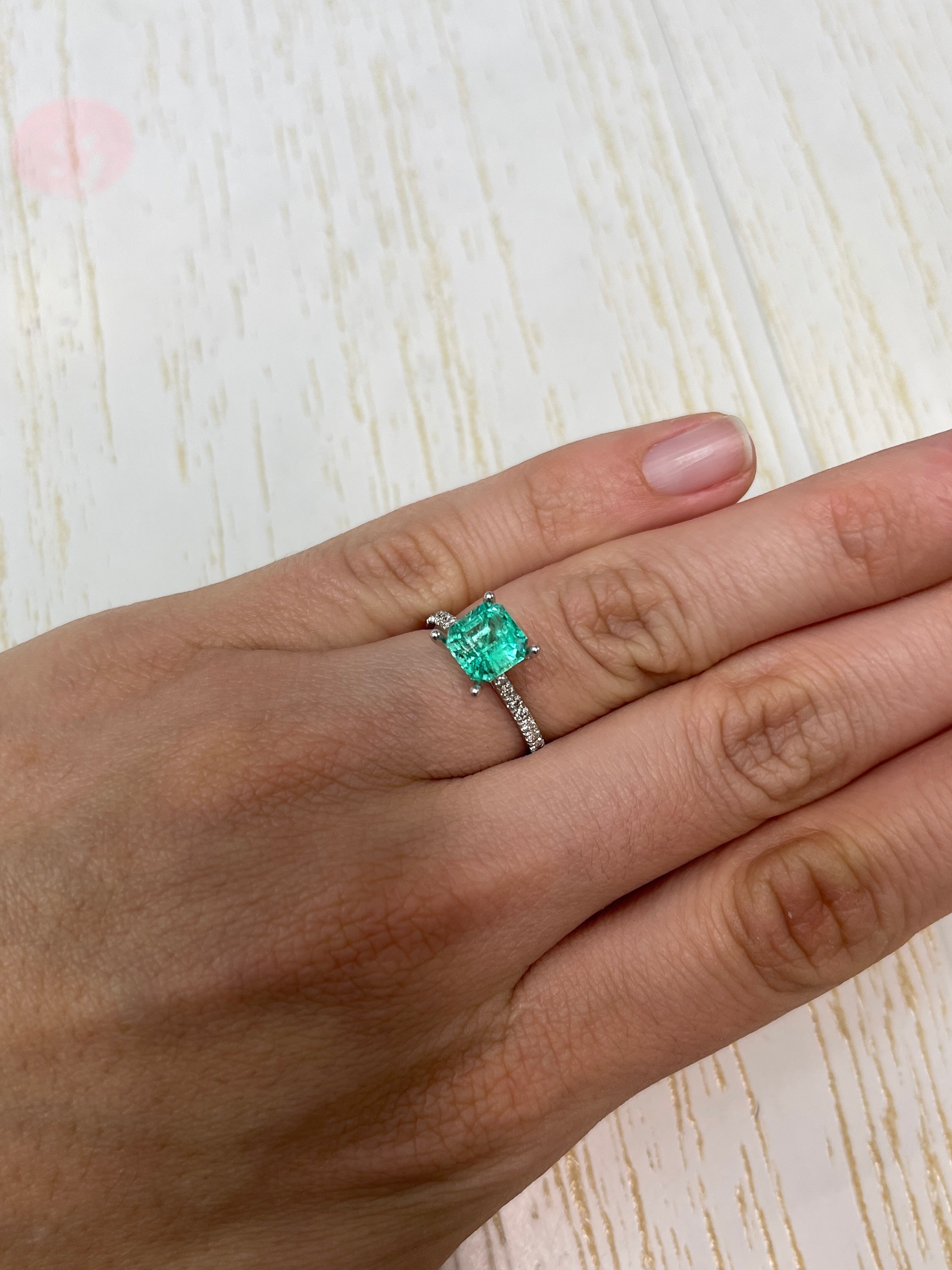 1.79 Carat 7x7 Minty Chocolate Chip Green Asscher Cut Natural Unset Colombian Emerald - JR Colombian Emeralds