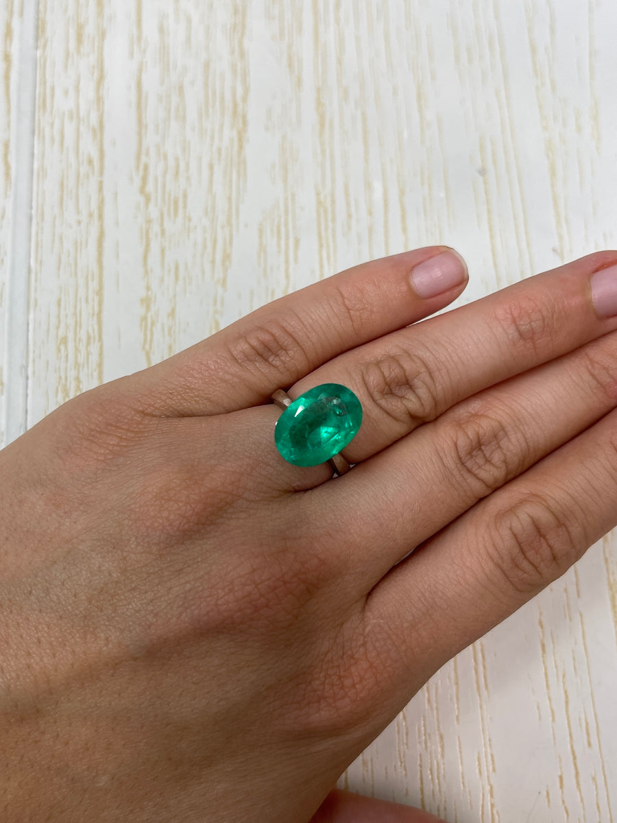 Yellow-Green Natural Emerald - 7.00 Carat Oval Cut Gemstone