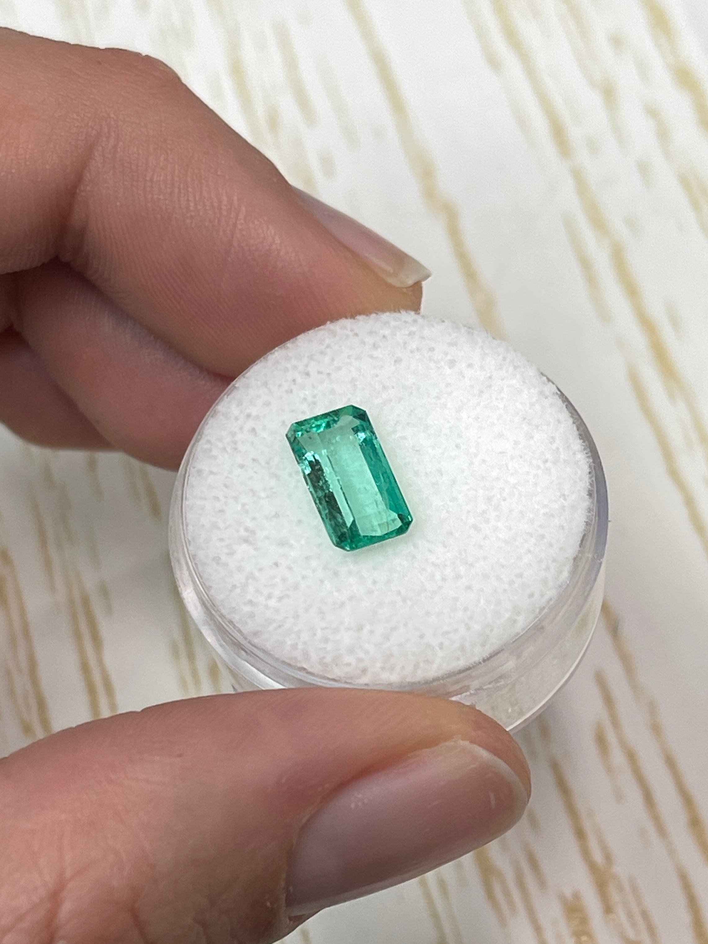 1.80 Carat VVS 10x6 Slender Bluish Green Loose Colombian Emerald-Emerald Cut - JR Colombian Emeralds