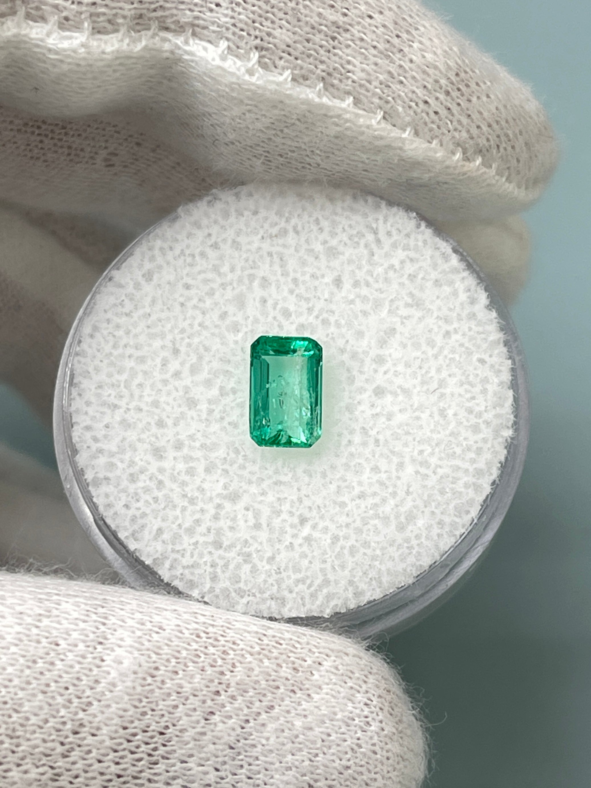 0.77 Carat 7x4.5 Glowy Loose Colombian Emerald-Emerald Cut