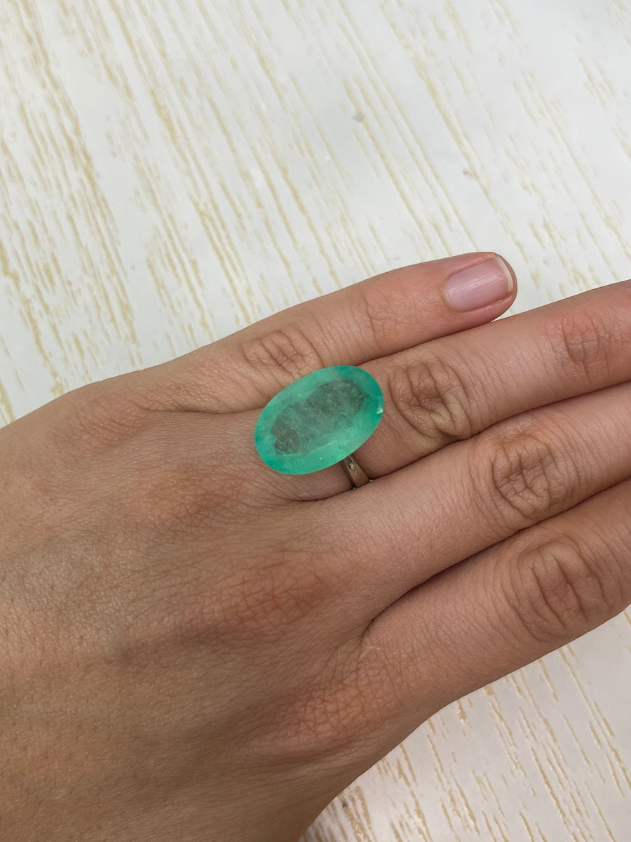 15.65 Carat 21x14 Earthy Green Natural Loose Colombian Emerald-Oval Cut