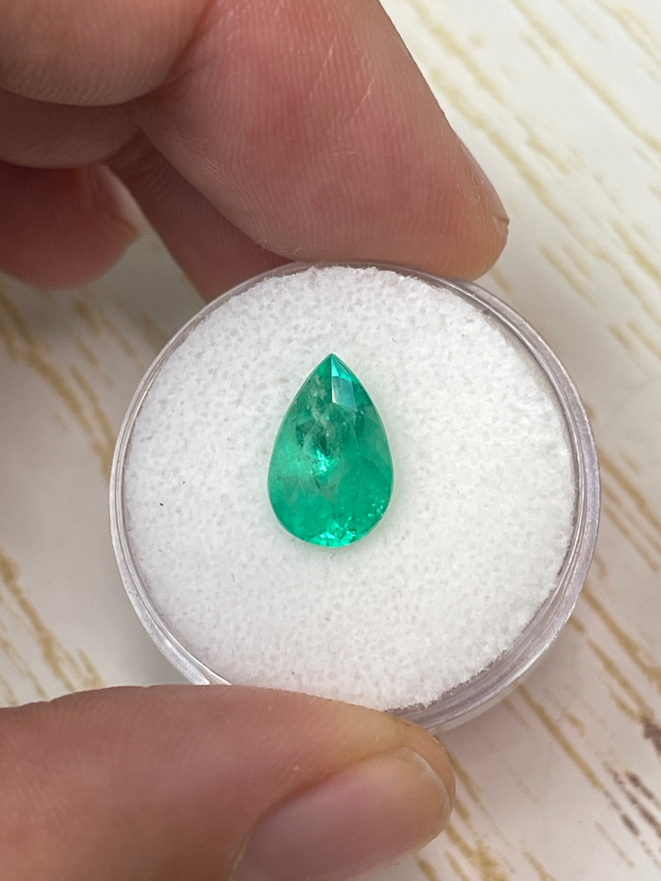 Vibrant 2.80 Carat Colombian Emerald-Pear Cut in Yellowish Green Hue