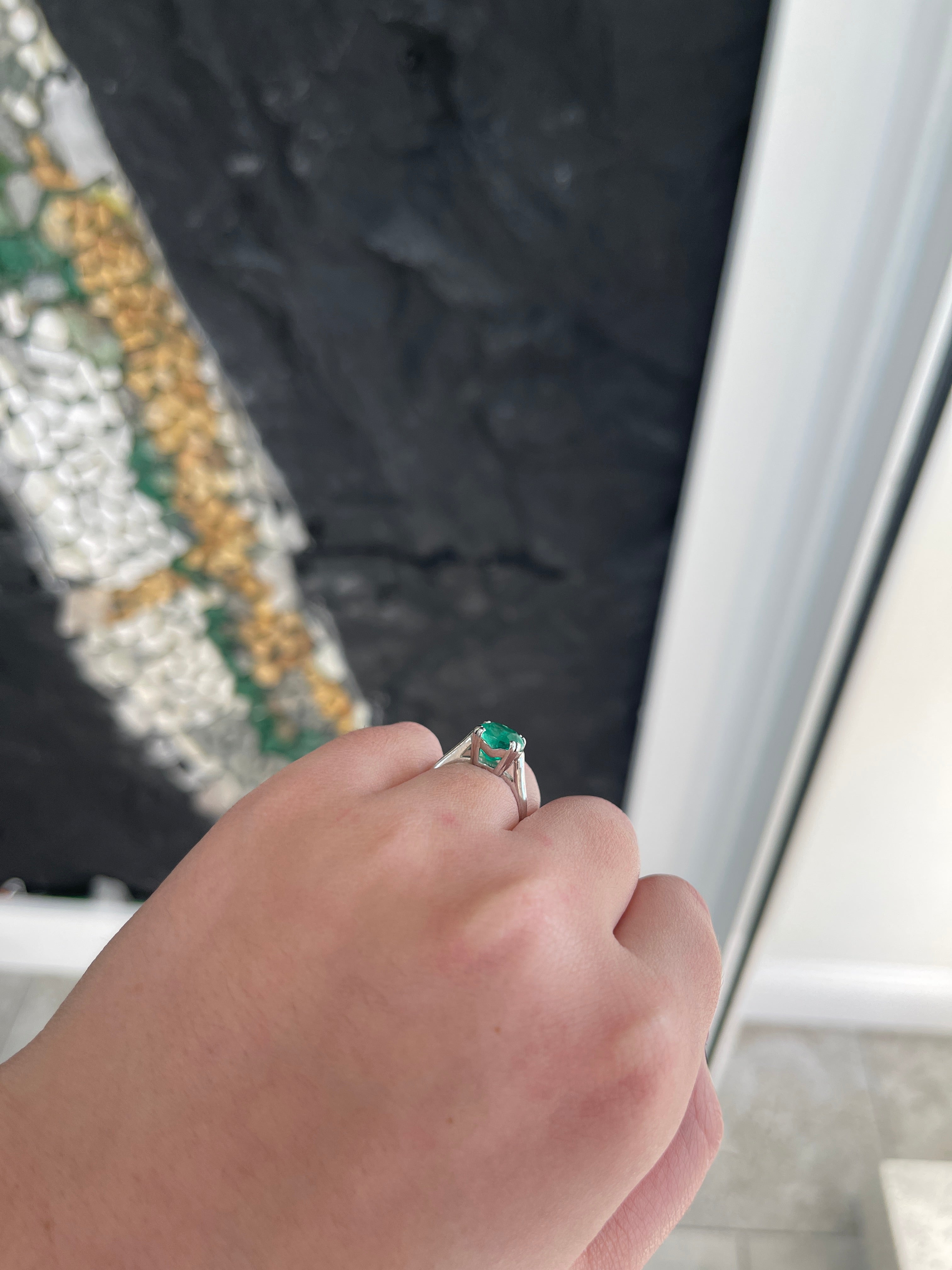 2.42ct 14K Natural Cushion Cut Rich Vivid Green Double Prong Emerald Solitaire White Gold Ring - JR Colombian Emeralds