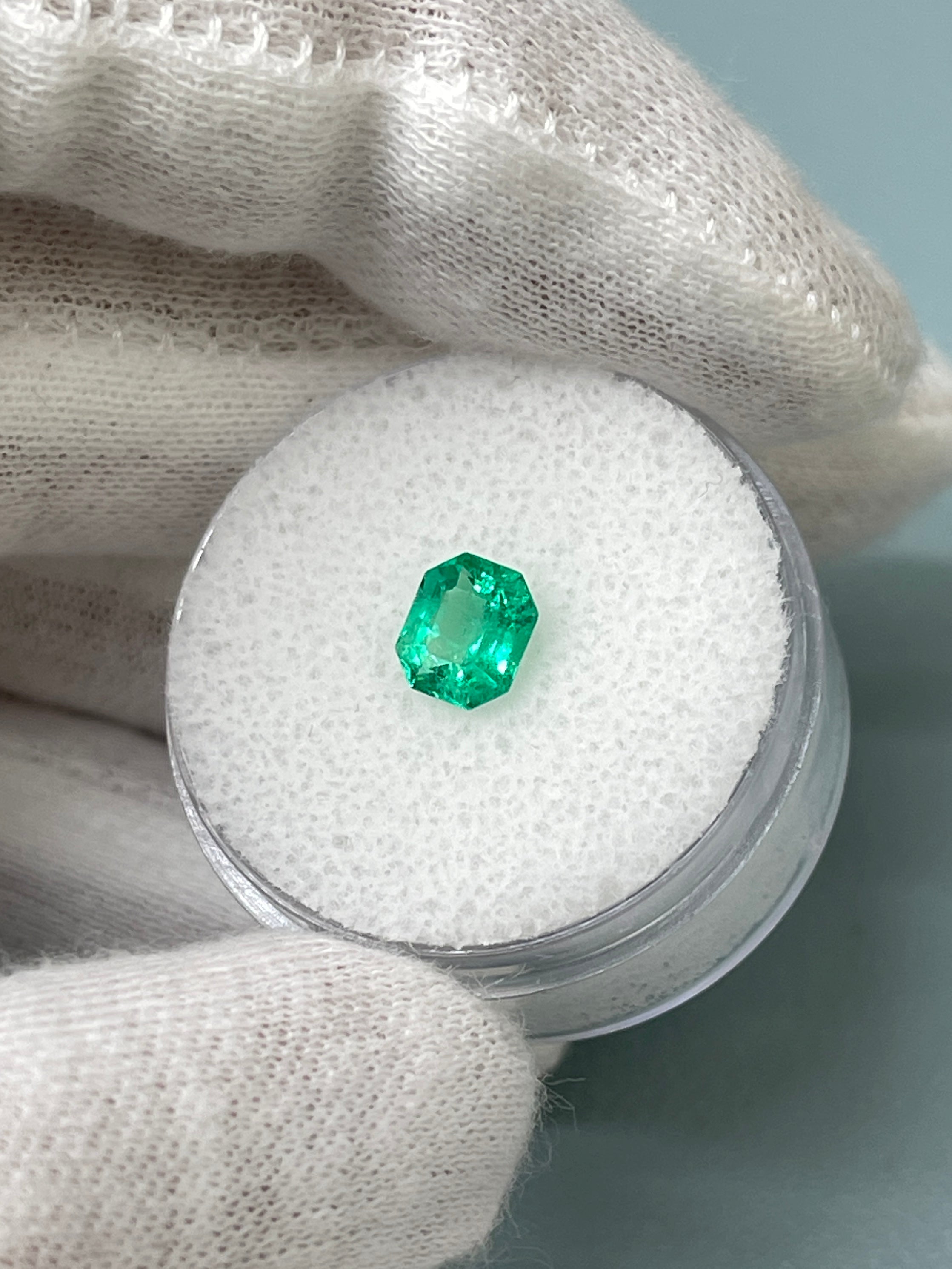 0.83 Carat 6x5 Bluish Green Natural Loose Colombian Emerald- Emerald Cut with Clipped Corners