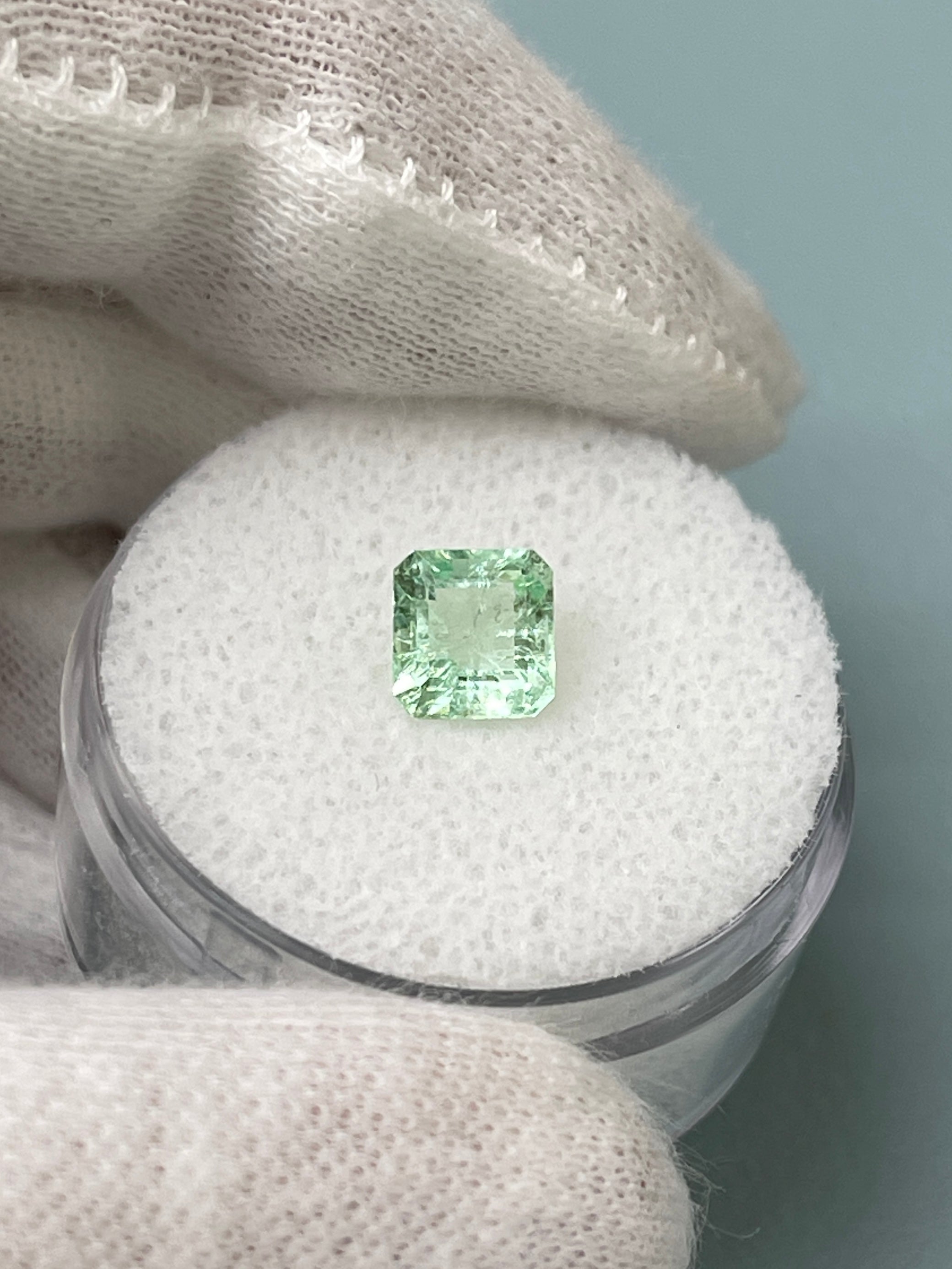 0.97 Carat Sea foam Green Asscher Cut Colombian Emerald