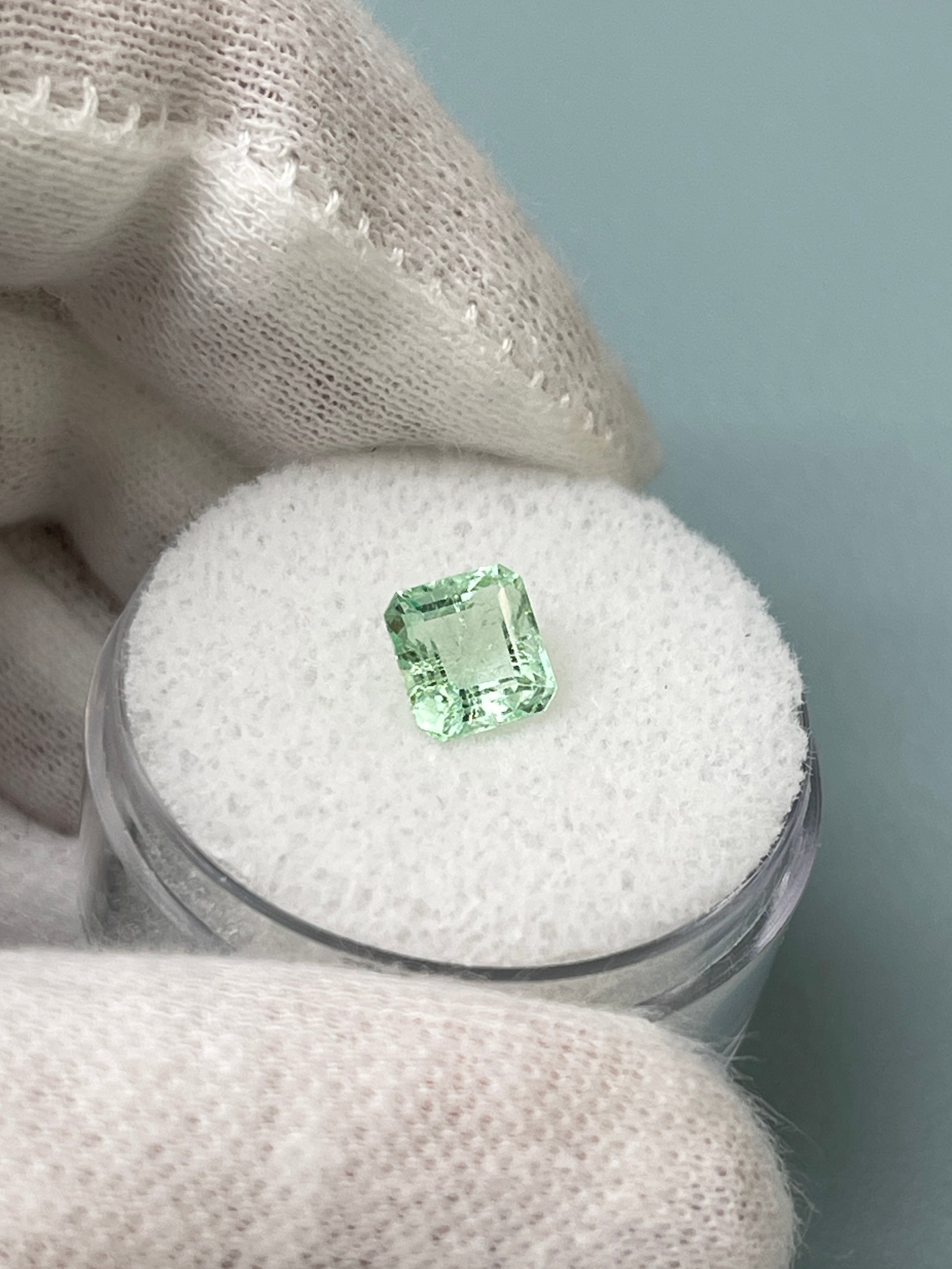 0.97 Carat Sea foam Green Asscher Cut Colombian Emerald