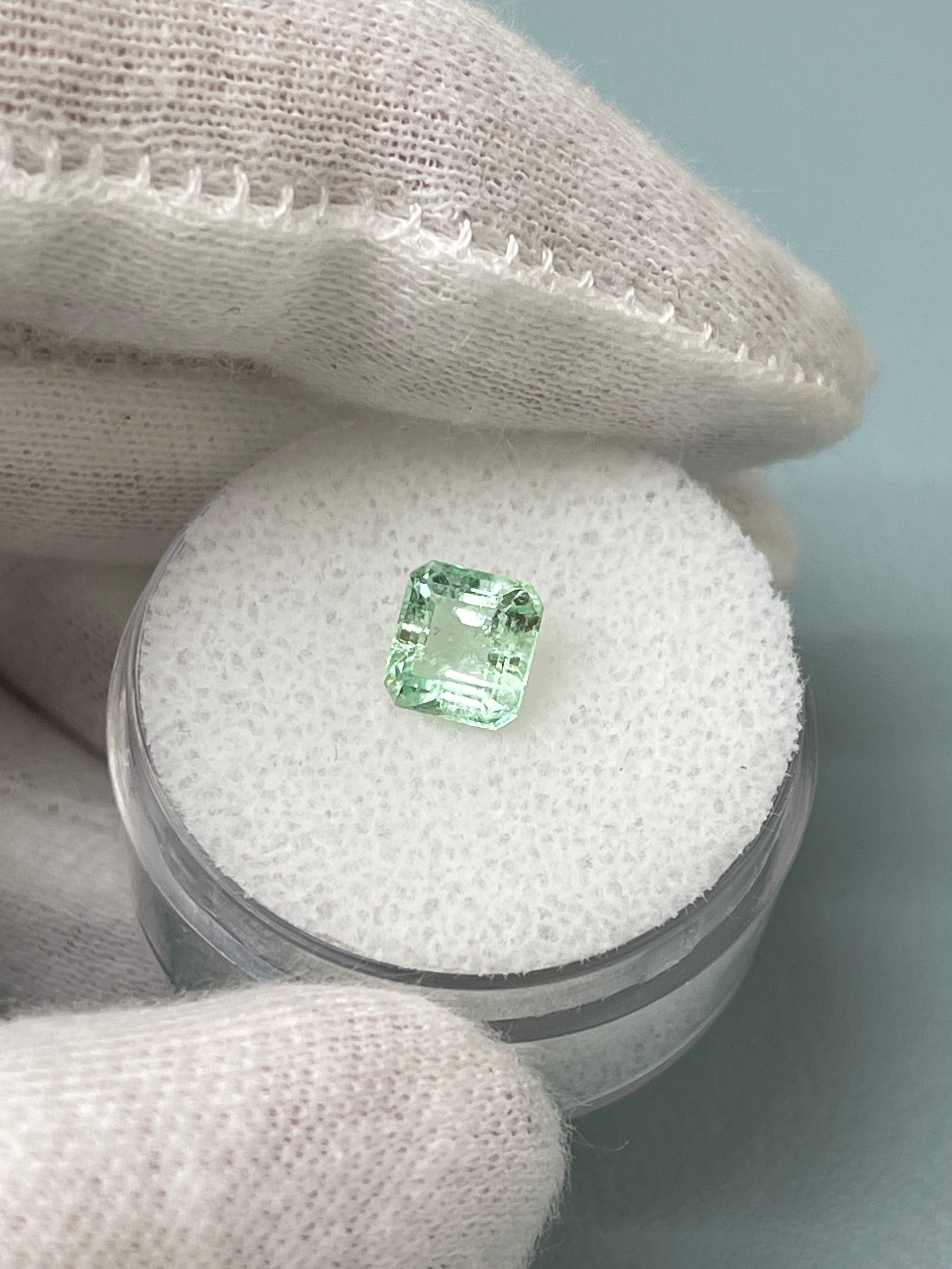 0.97 Carat Sea foam Green Asscher Cut Colombian Emerald