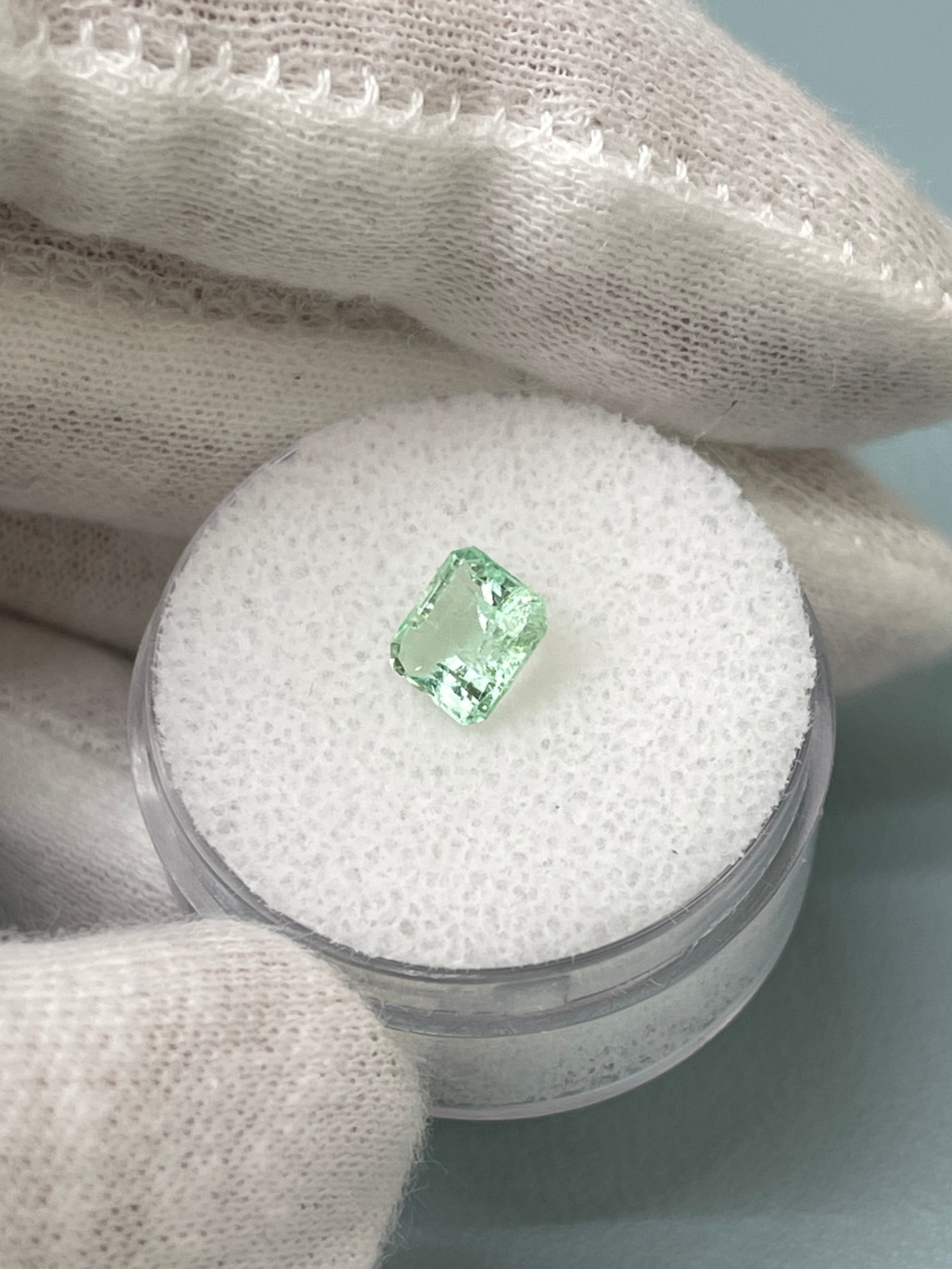 0.97 Carat Sea foam Green Asscher Cut Colombian Emerald