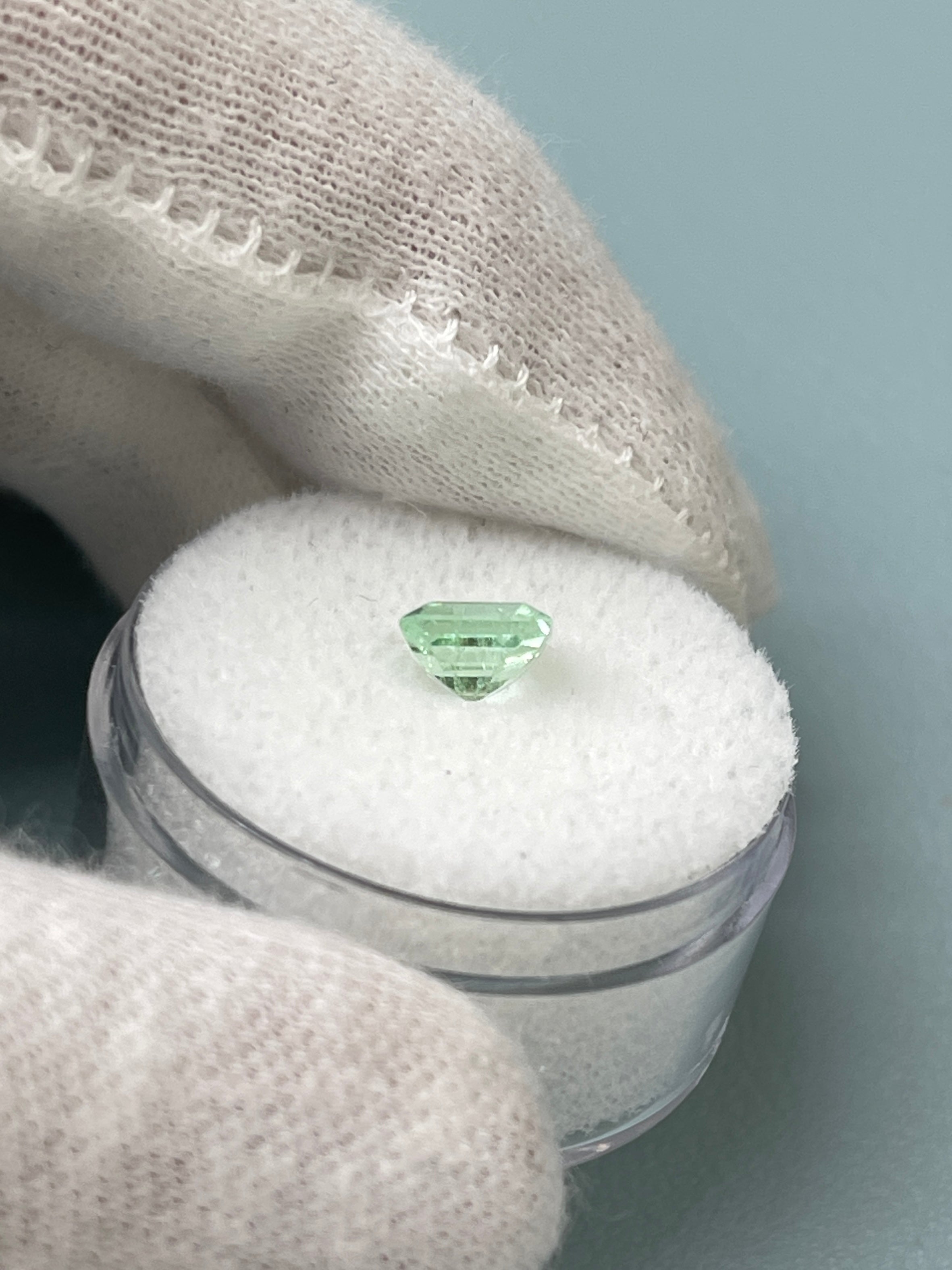 0.97 Carat Sea foam Green Asscher Cut Colombian Emerald