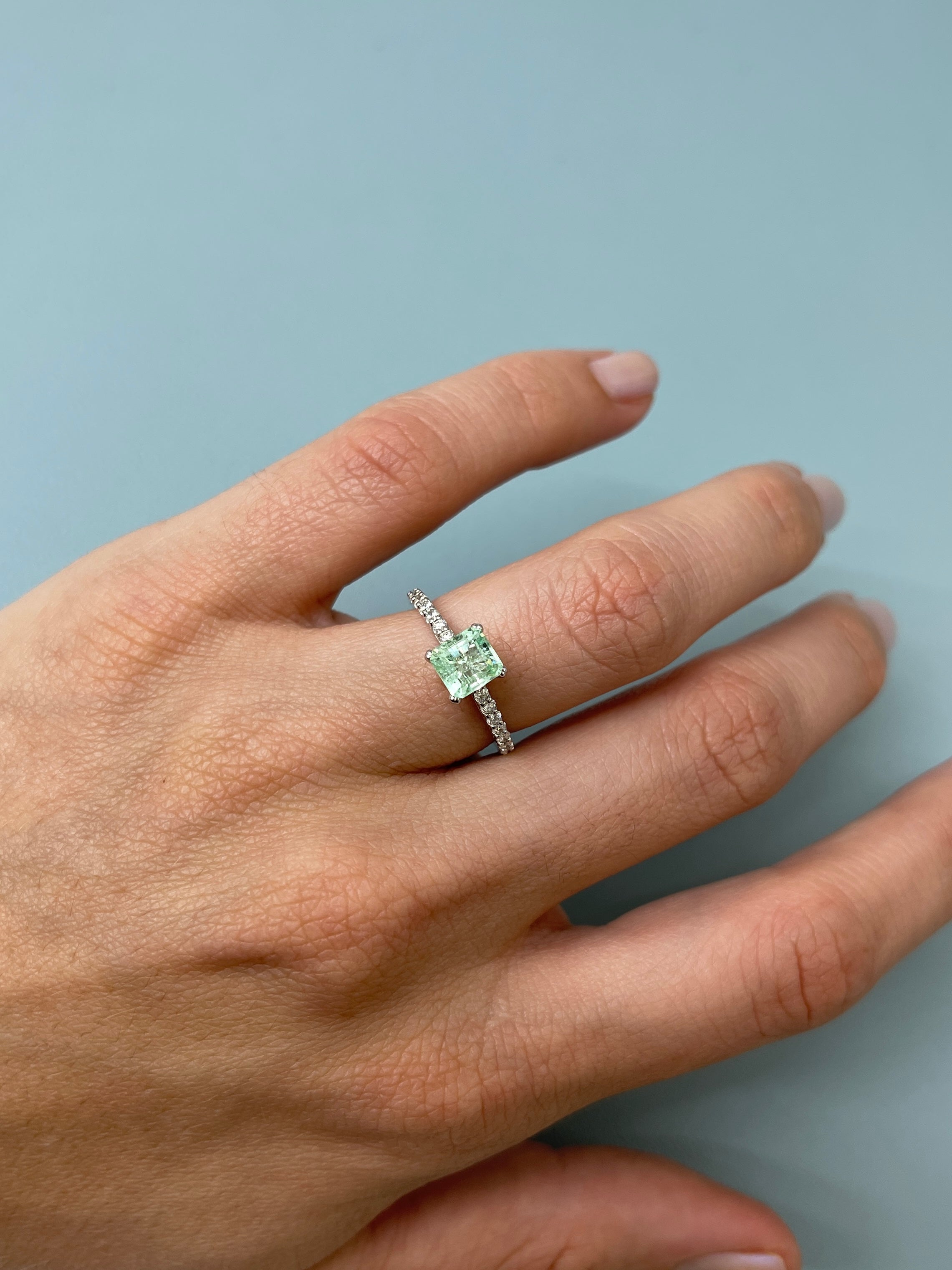 0.97 Carat Sea foam Green Asscher Cut Colombian Emerald