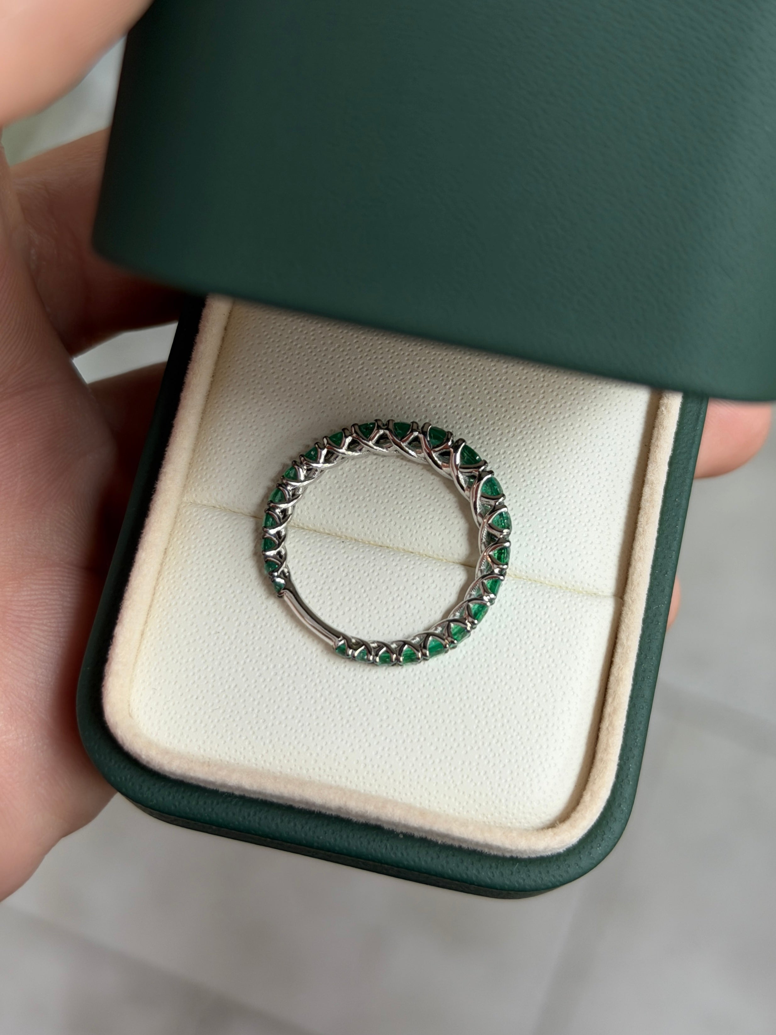 1.68tcw Graduated Natural Emerald 3/4 Band 18K White Gold- Size 7 - JR Colombian Emeralds