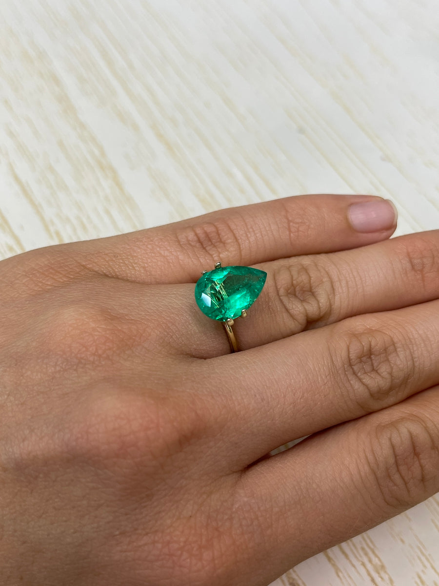 4.91 carat 15x10 AAA+ Green Natural Loose Colombian Emerald-Pear Cut