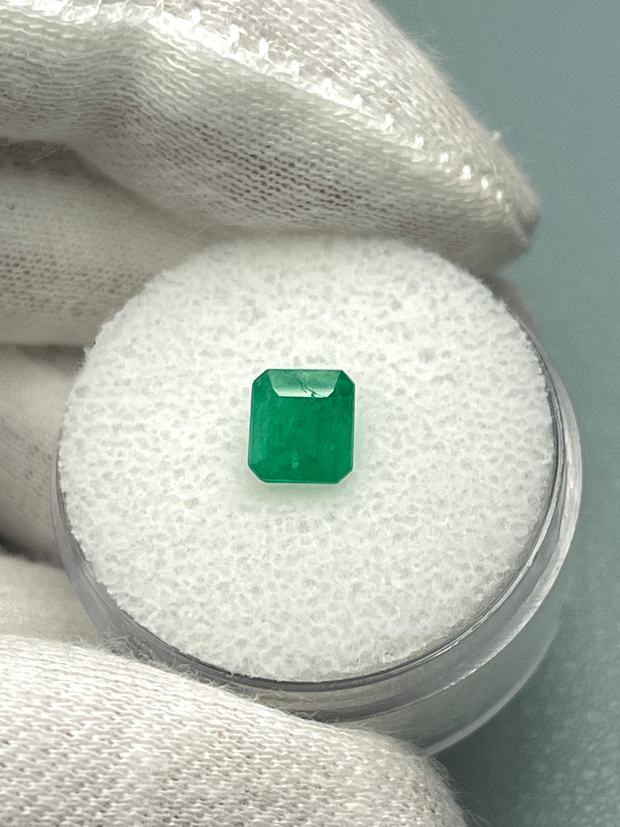 0.97 Carat 6x6 Deep Earthy Green Asscher Cut Natural Unset Colombian Emerald