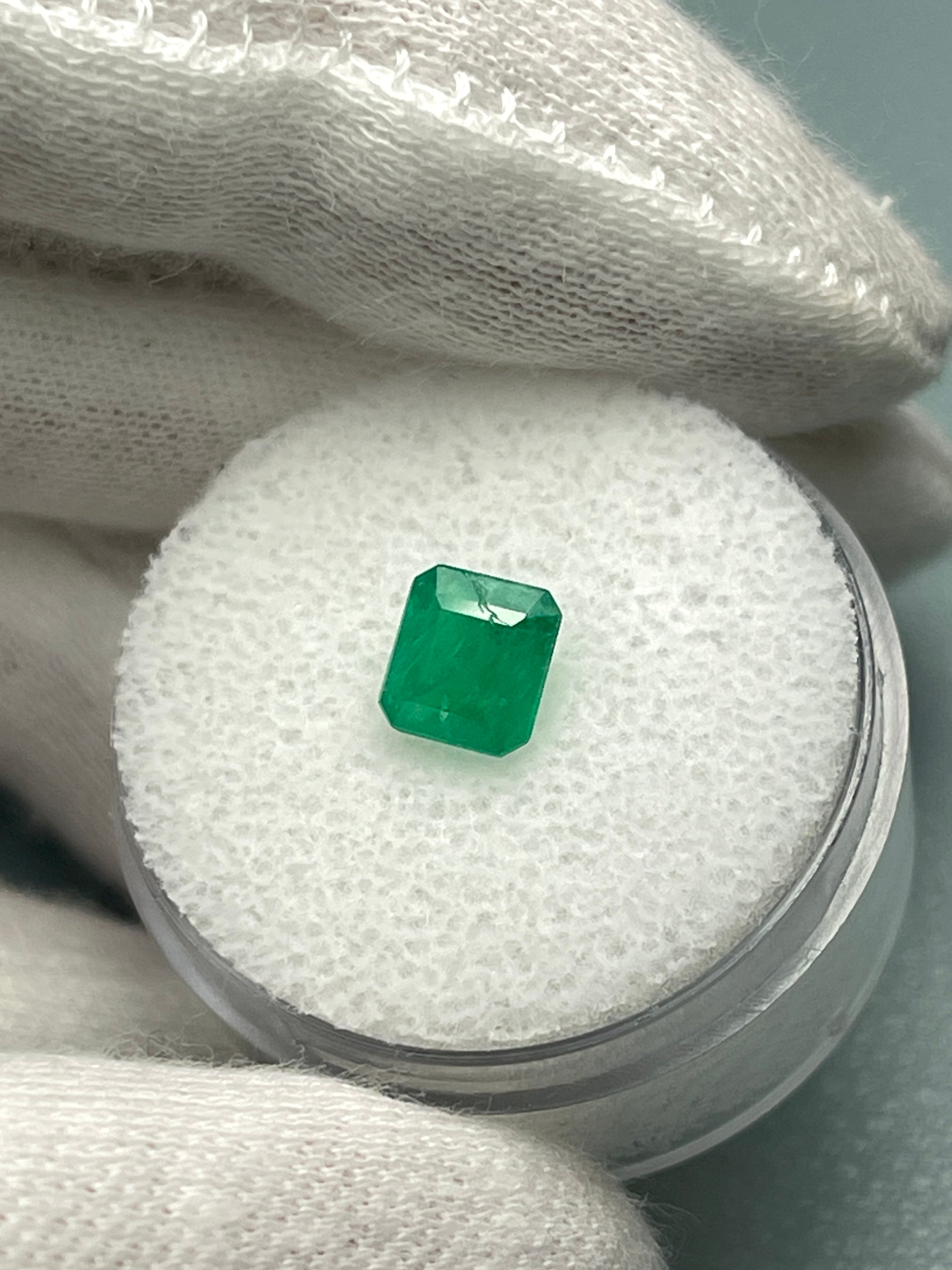 0.97 Carat 6x6 Deep Earthy Green Asscher Cut Natural Unset Colombian Emerald