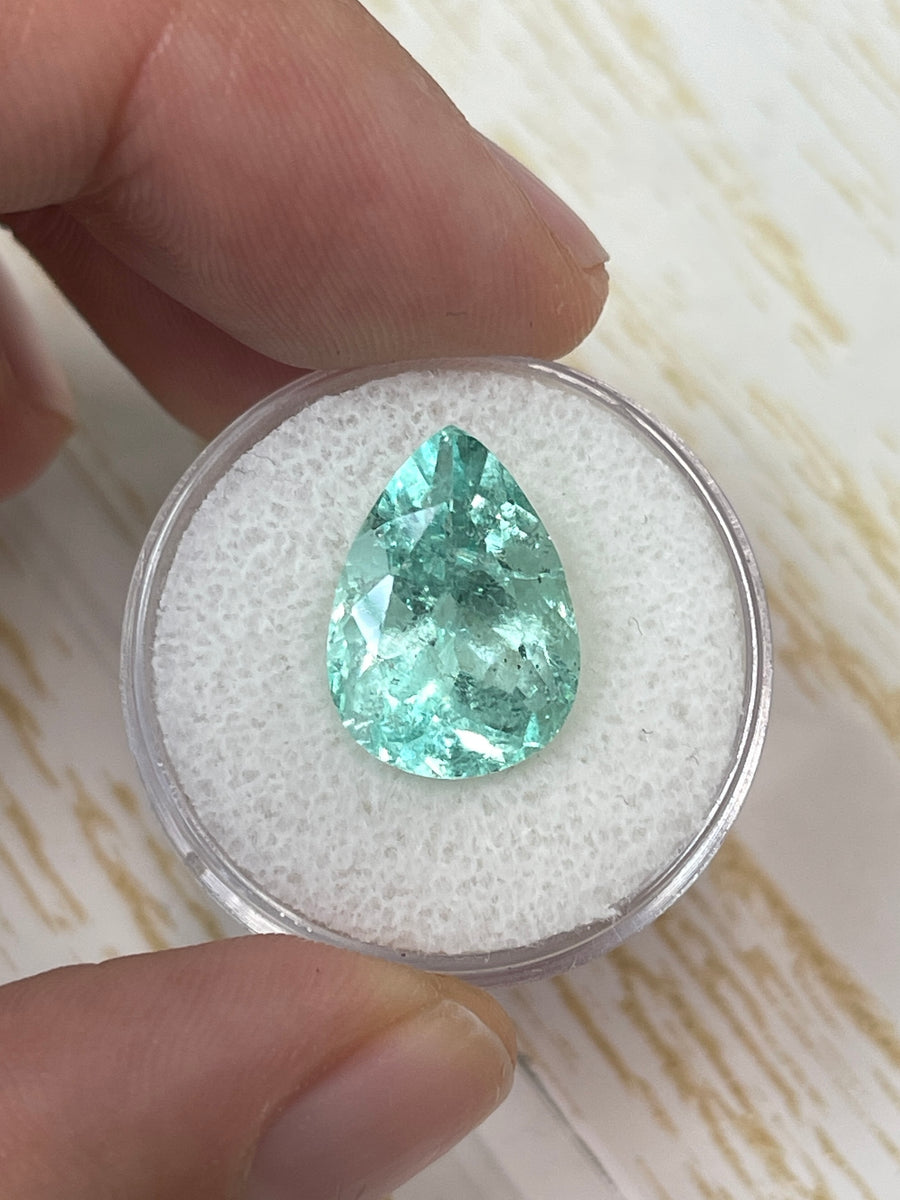 Emerald Gemstone: 7.92 Carat Colombian Seafoam Green Loose Pear-Cut